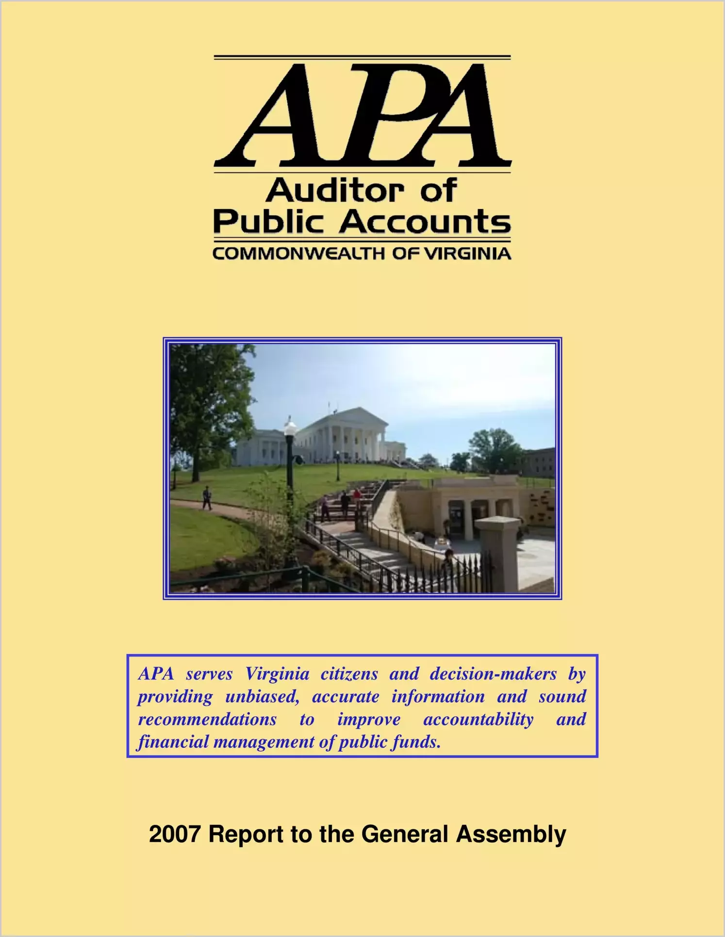 Auditor of Public Accounts Annual Report to the General Assembly for 2007
