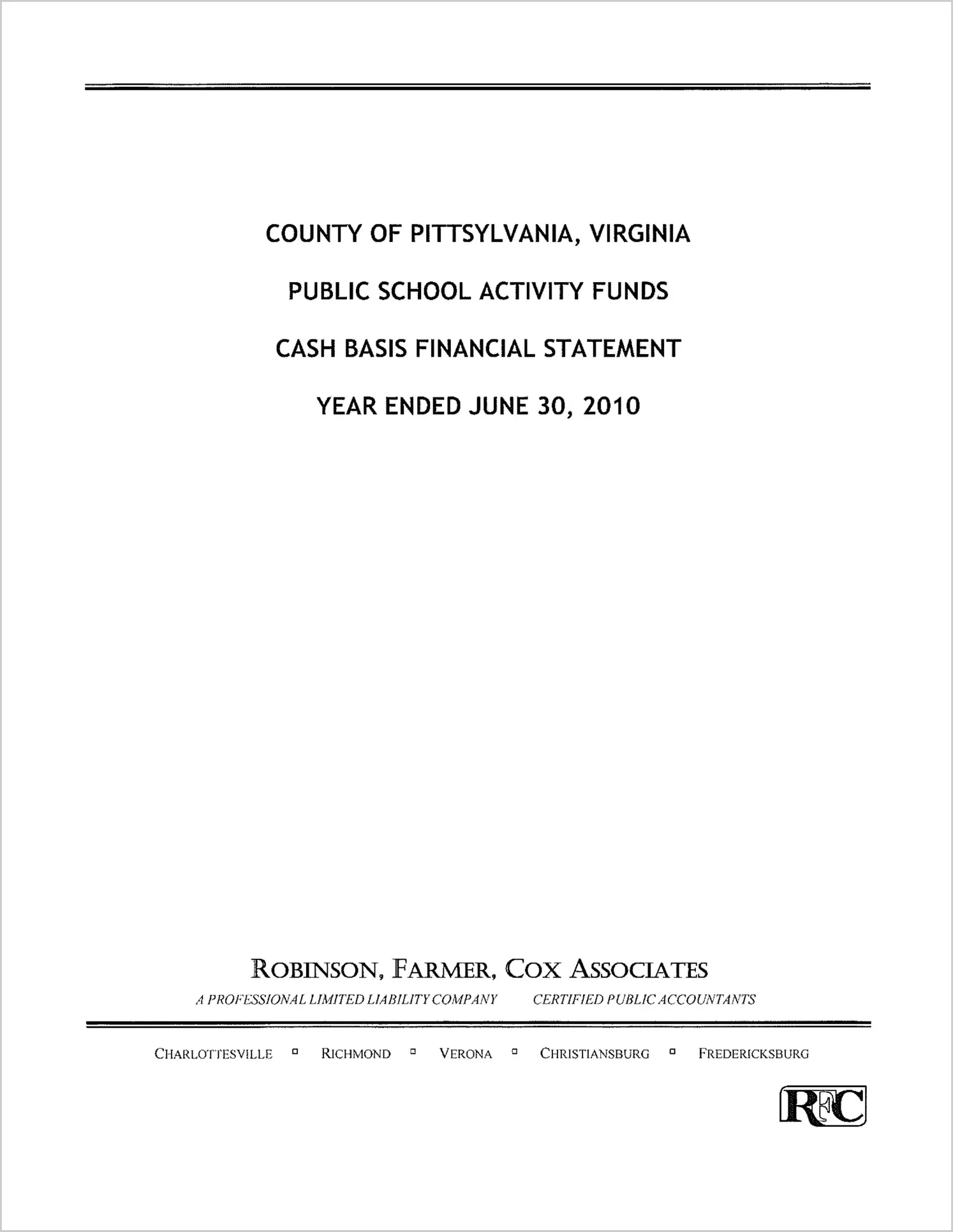 2010 Public Schools Annual Financial Report for County of Pittsylvania