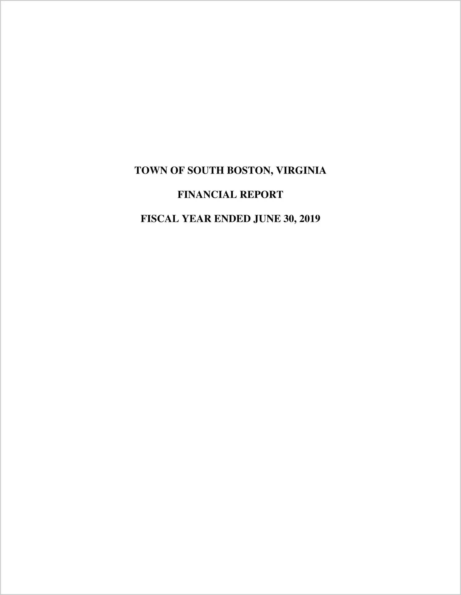 2019 Annual Financial Report for Town of South Boston