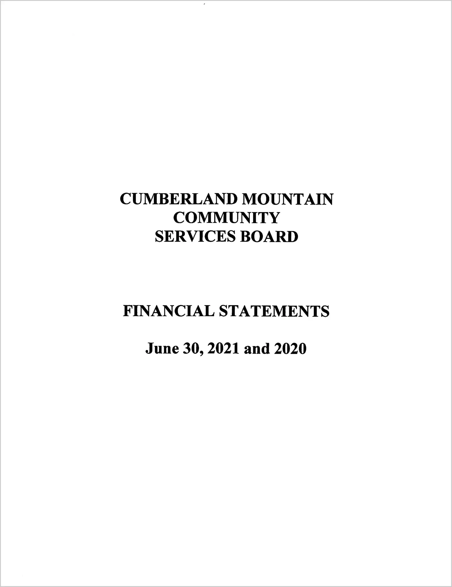 preview of 2021 ABC/Other Annual Financial Report for Cumberland Mountain Community Services Board