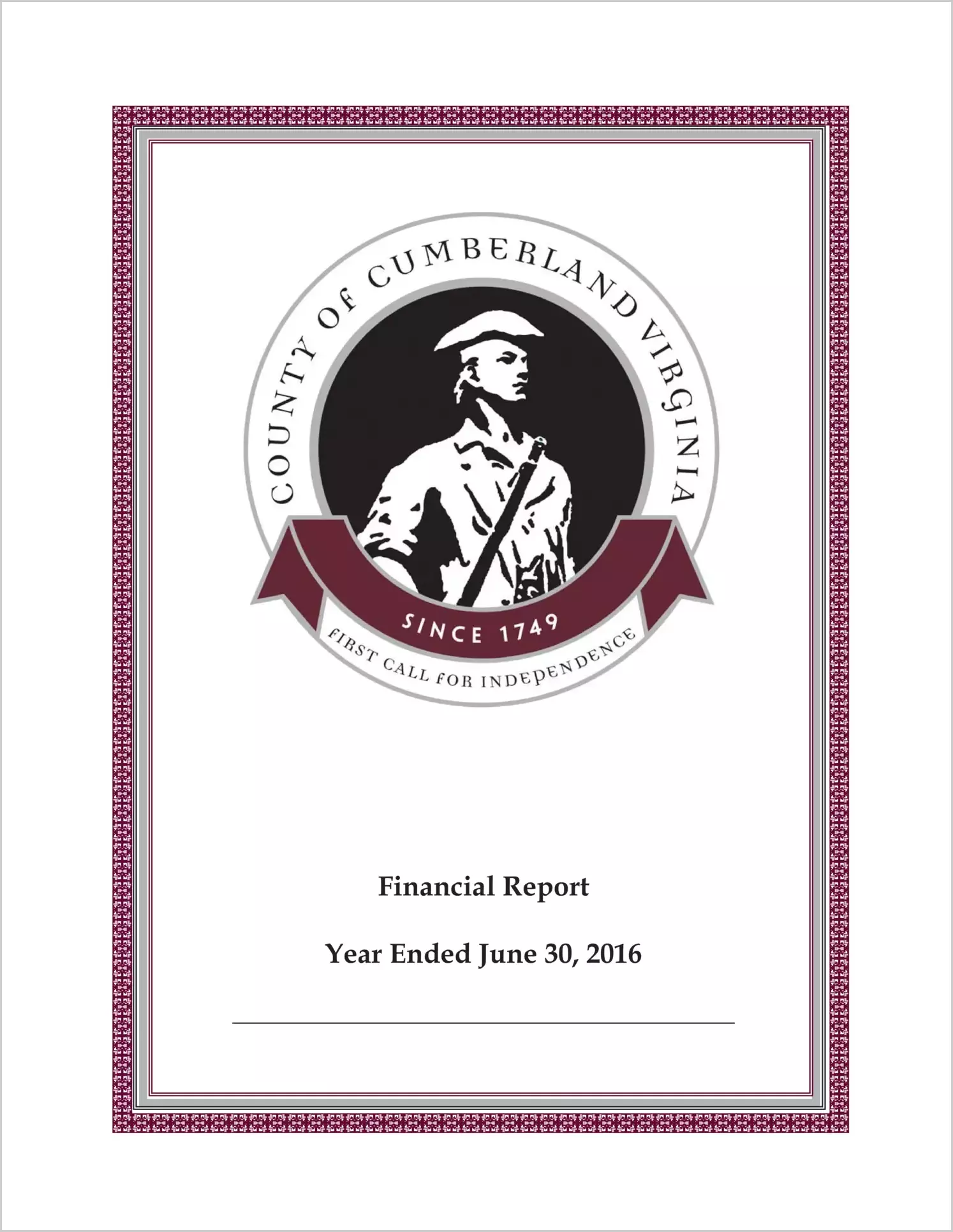 2016 Annual Financial Report for County of Cumberland