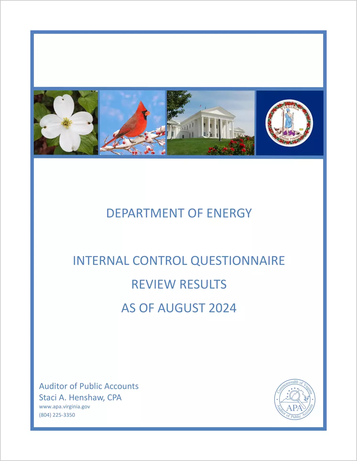 Department of Energy Internal Control Questionnaire Review Results as of August 2024