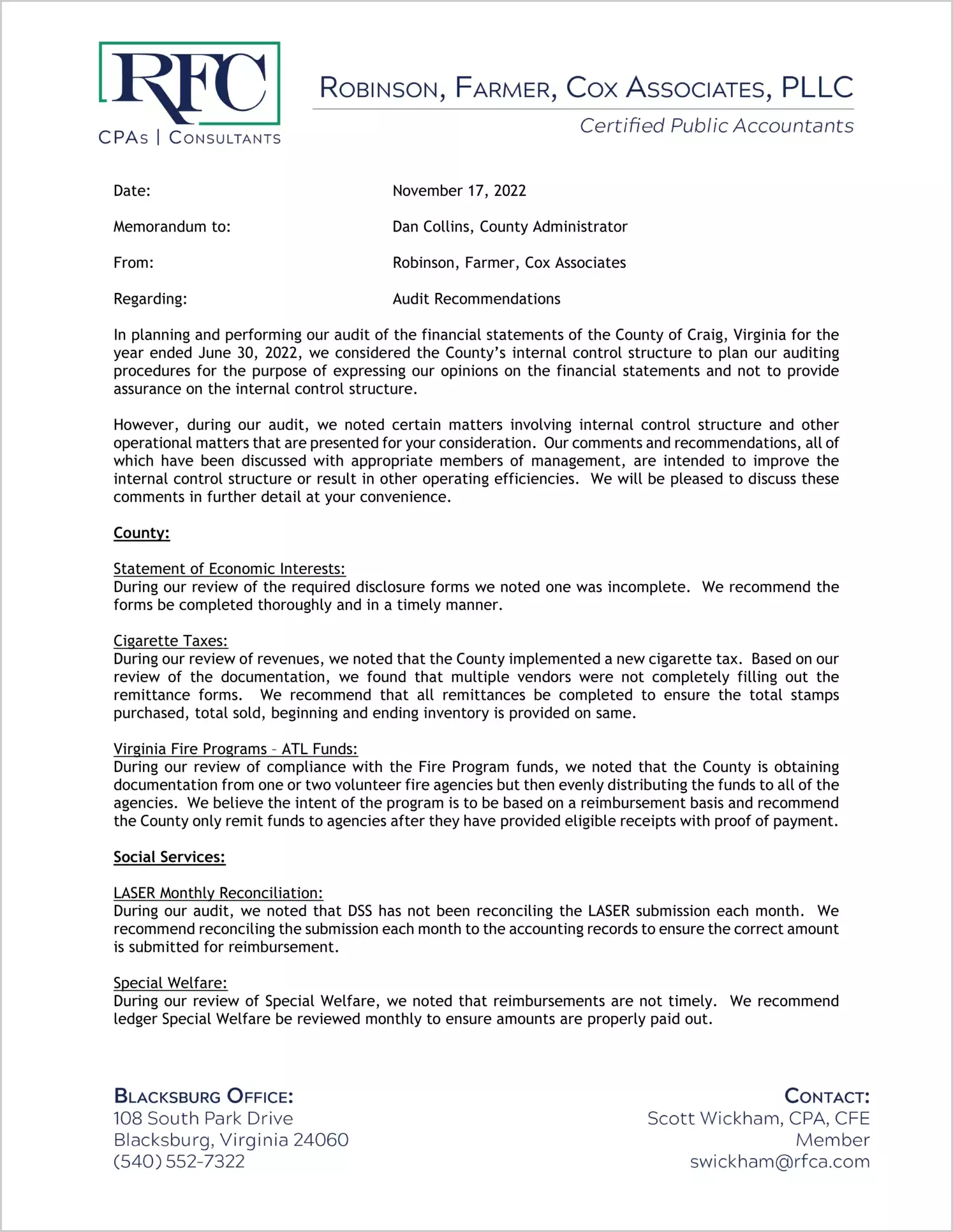 preview of 2022 Management Letter for County of Craig