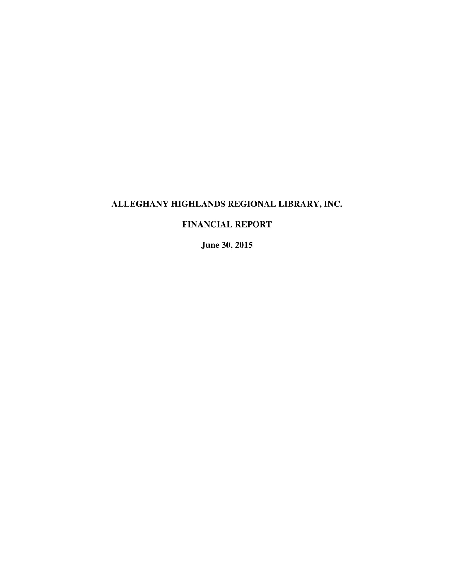 2015 ABC/Other Annual Financial Report  for Alleghany Highlands Regional Library