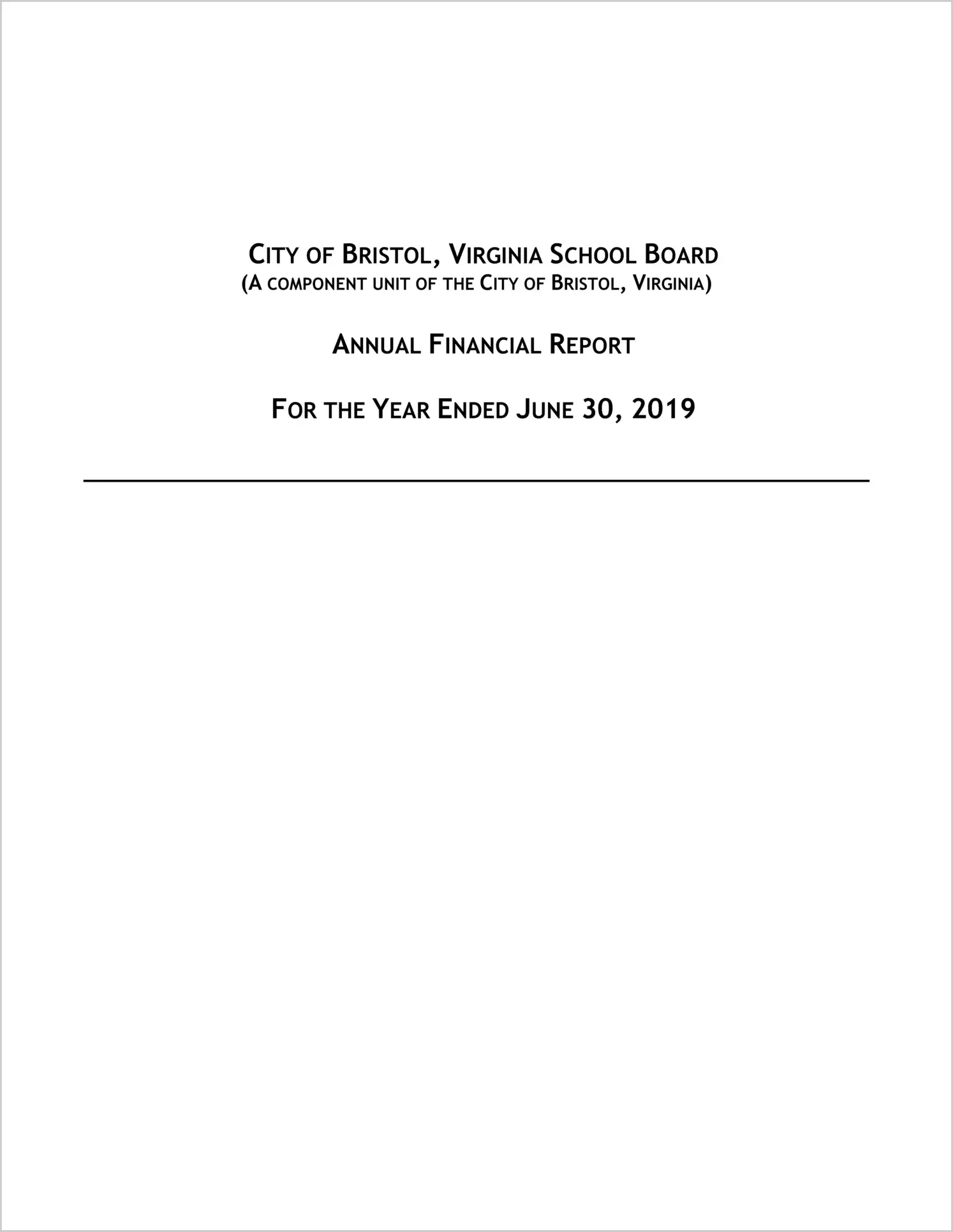 2019 Public Schools Annual Financial Report for City of Bristol