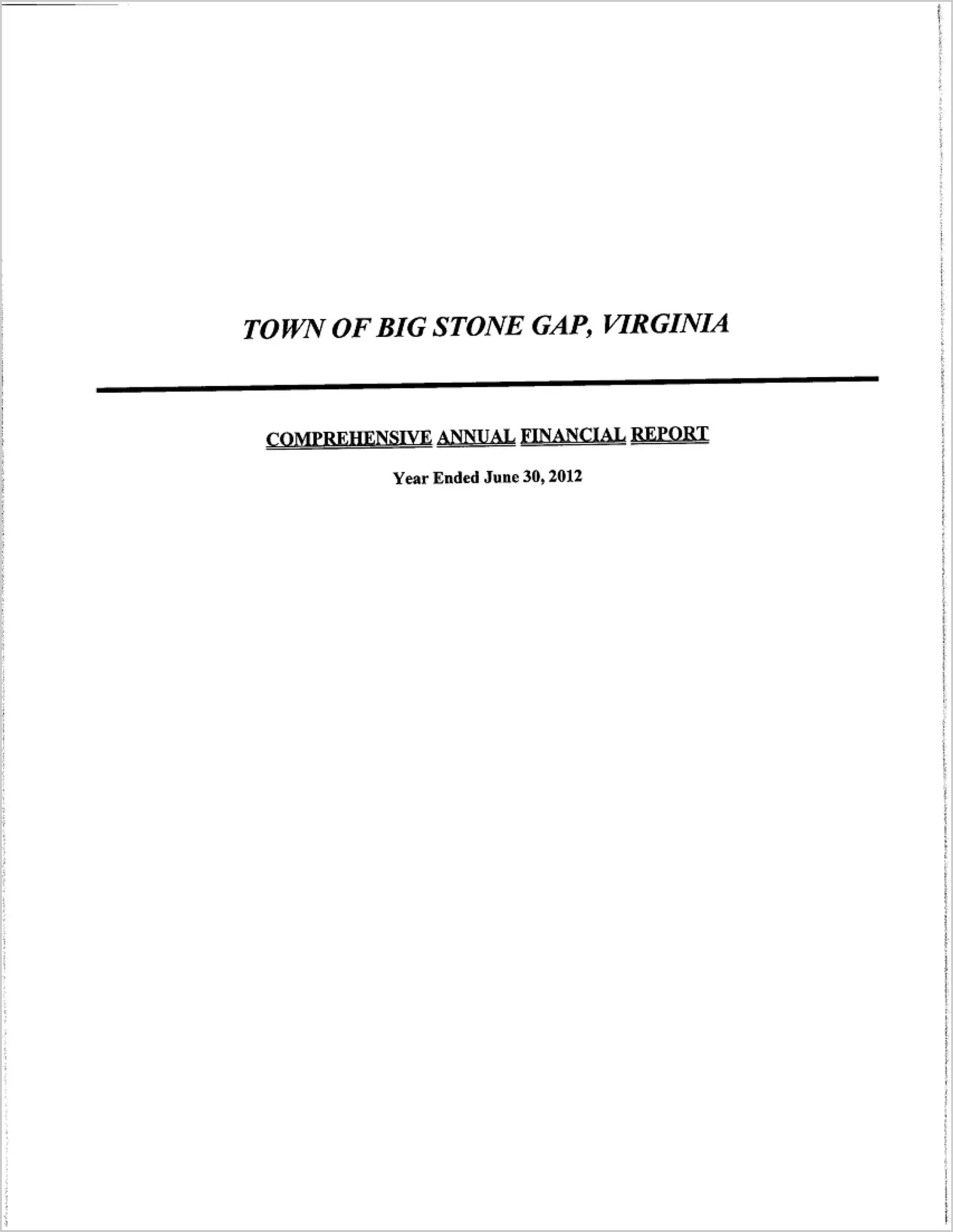preview of 2012 Annual Financial Report for Town of Big Stone Gap
