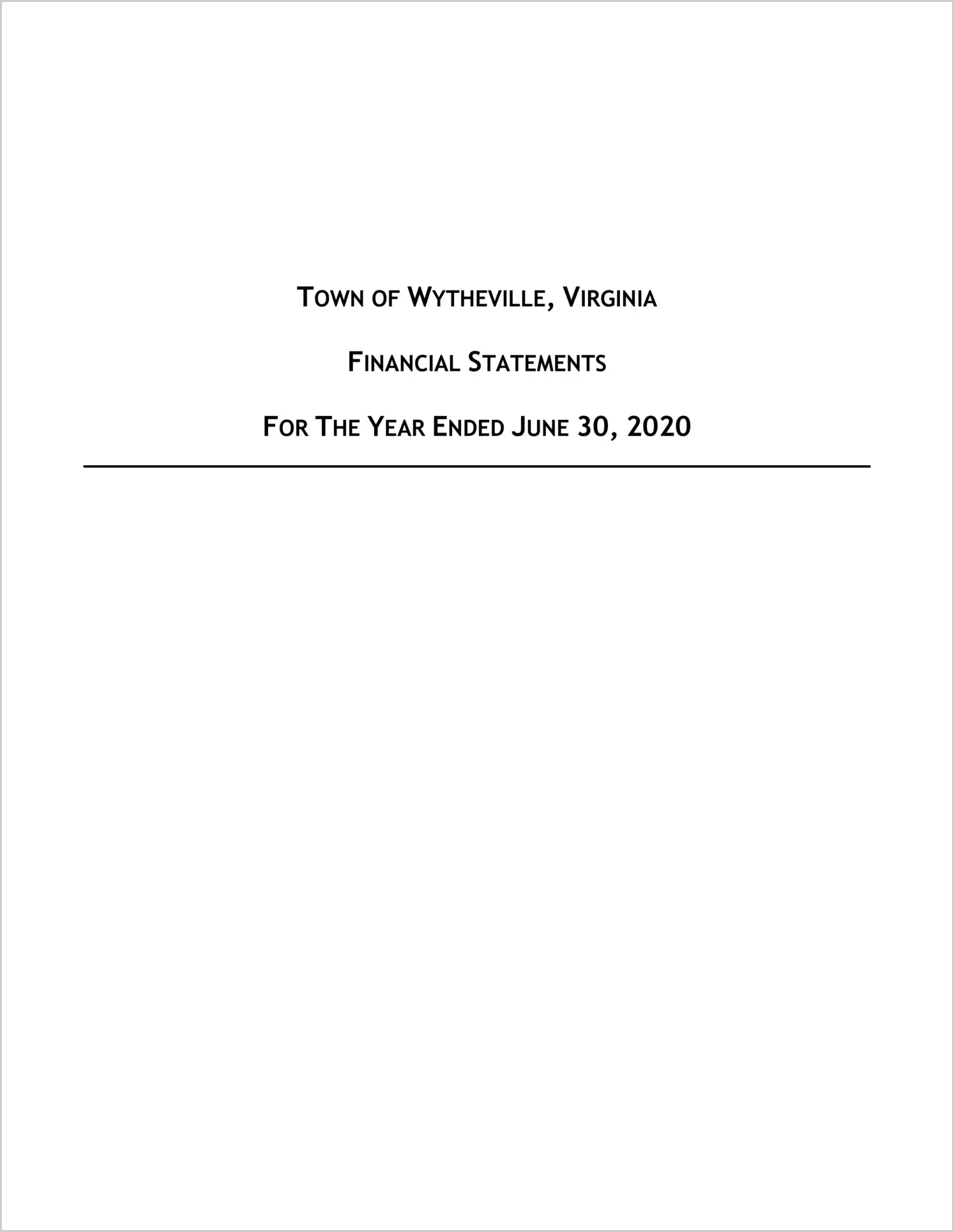 2020 Annual Financial Report for Town of Wytheville