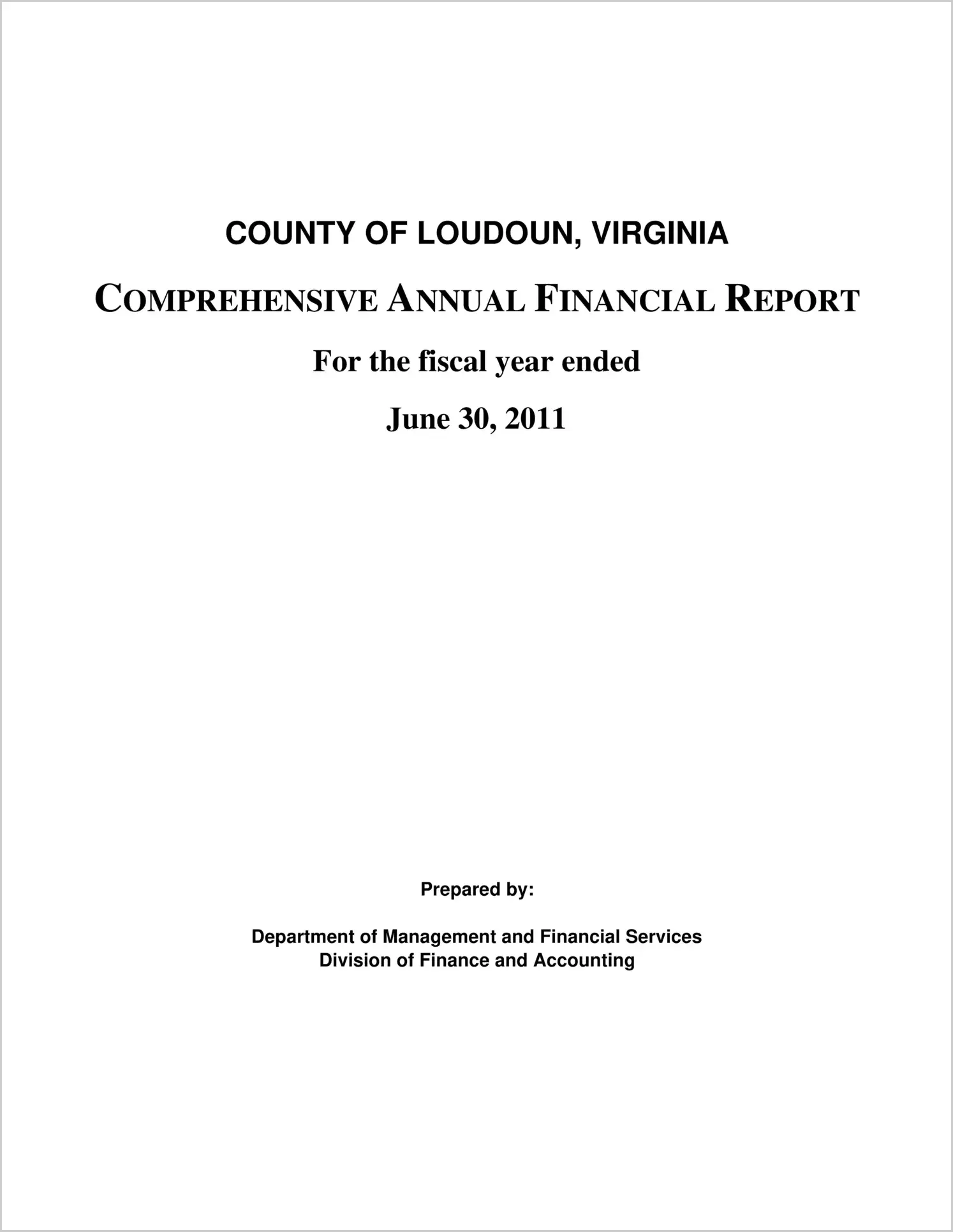 2011 Annual Financial Report for County of Loudoun