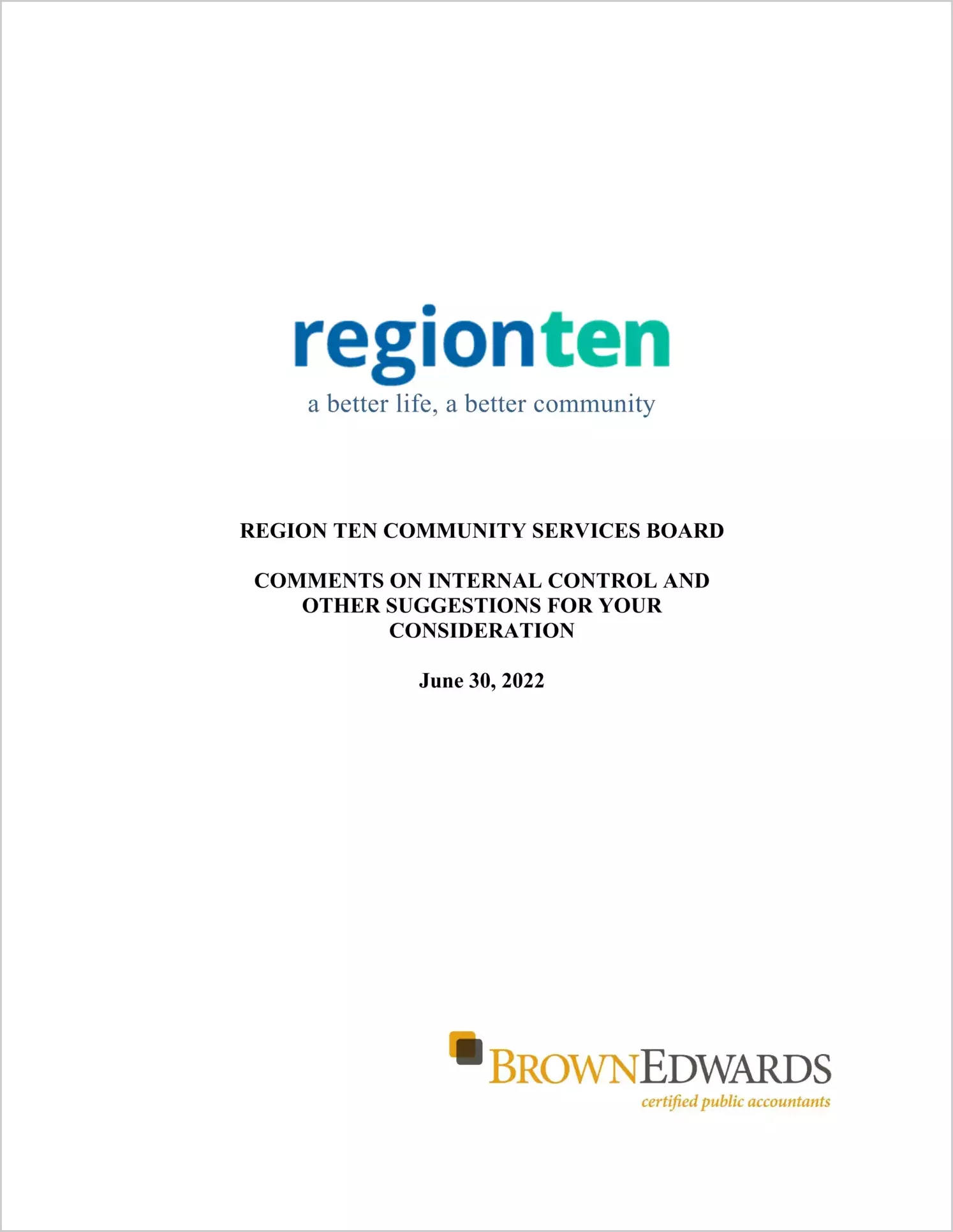 preview of 2022 ABC/Other Management Letter for Region 10 Community Services Board