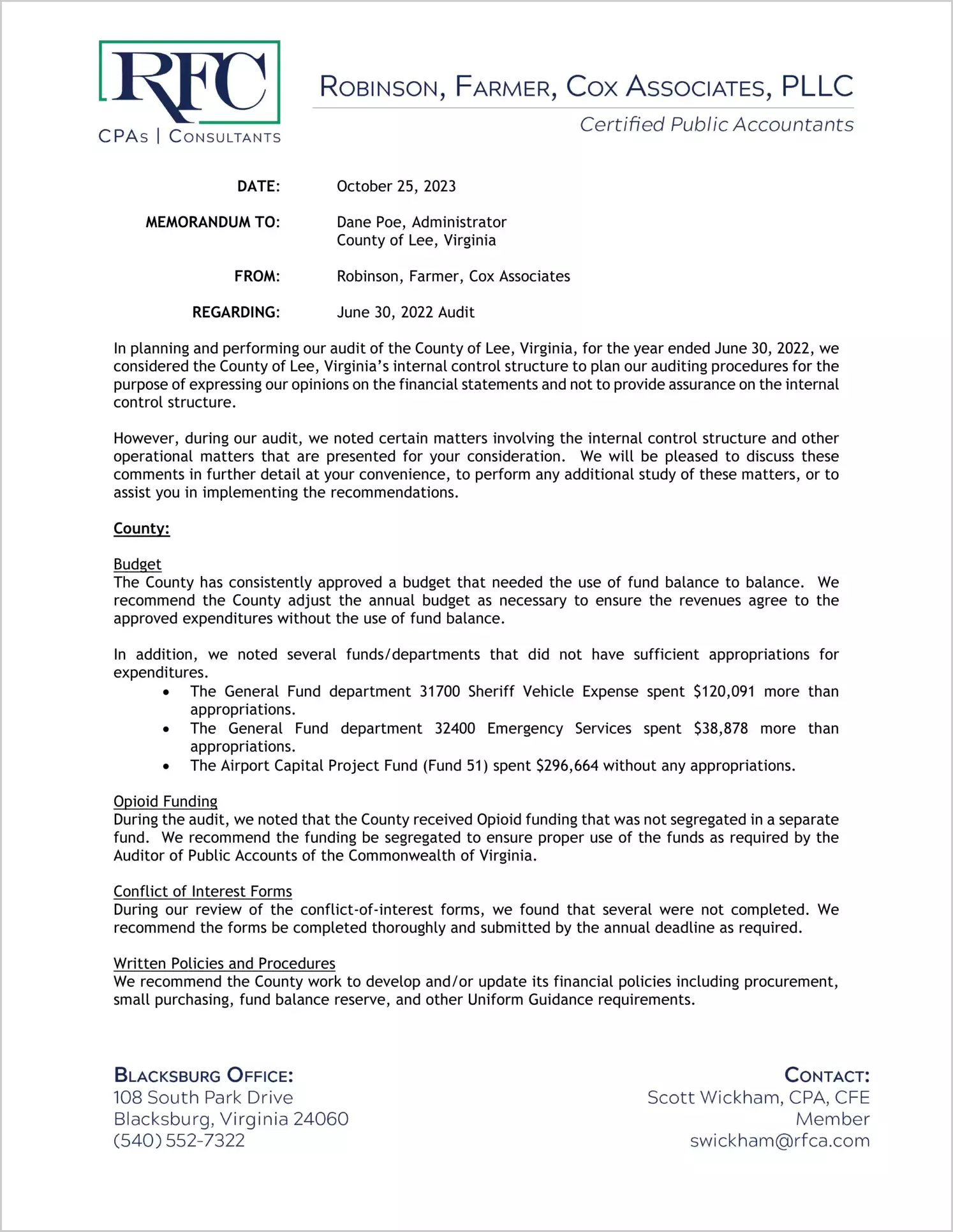 preview of 2022 Management Letter for County of Lee