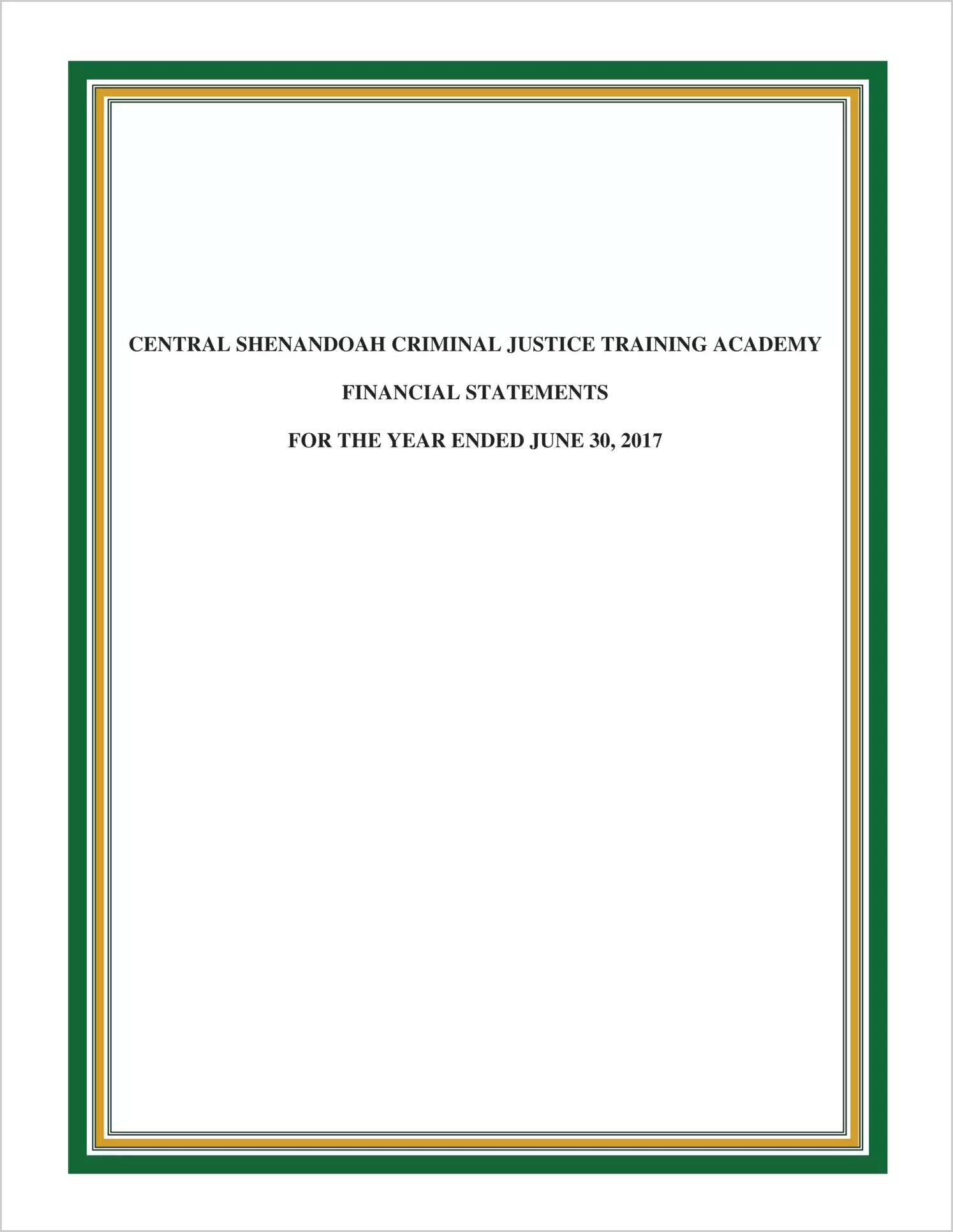 2017 ABC/Other Annual Financial Report  for Central Shenandoah Criminal Justice Academy