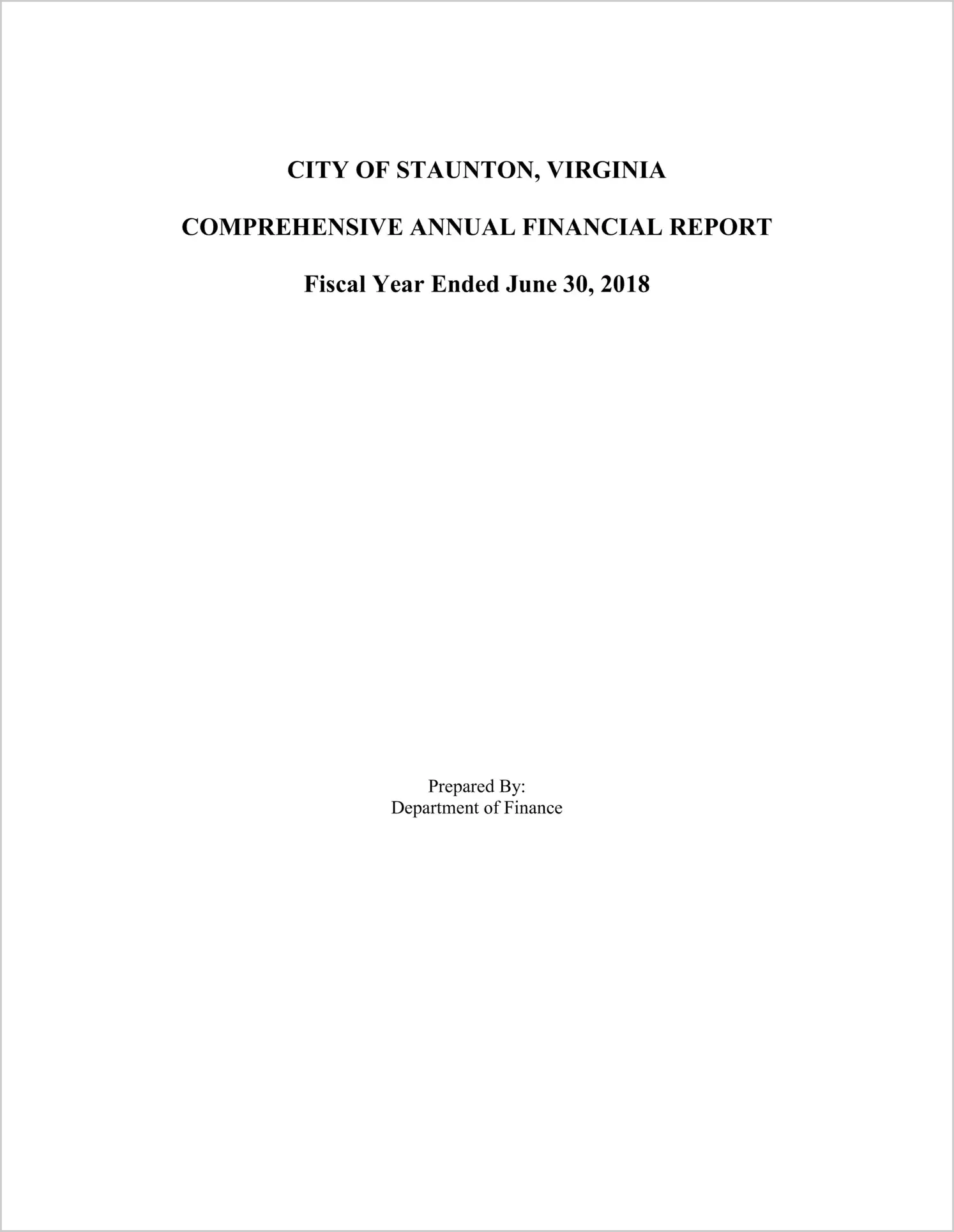 2018 Annual Financial Report for City of Staunton