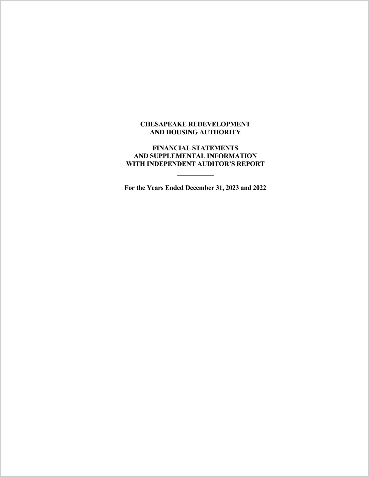 preview of 2023 ABC/Other Annual Financial Report for Chesapeake Redevelopment and Housing Authority