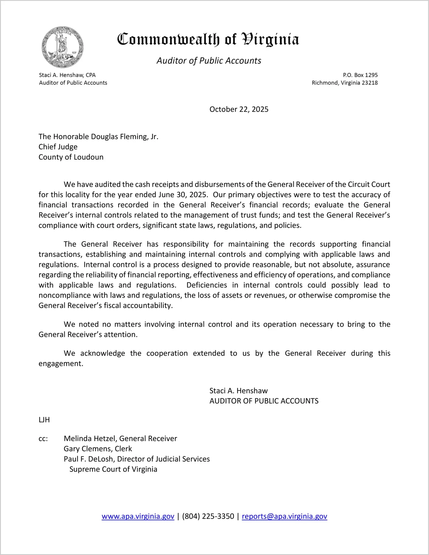 General Receiver of the Circuit Court for the County of Loudoun for the year ended June 30, 2025