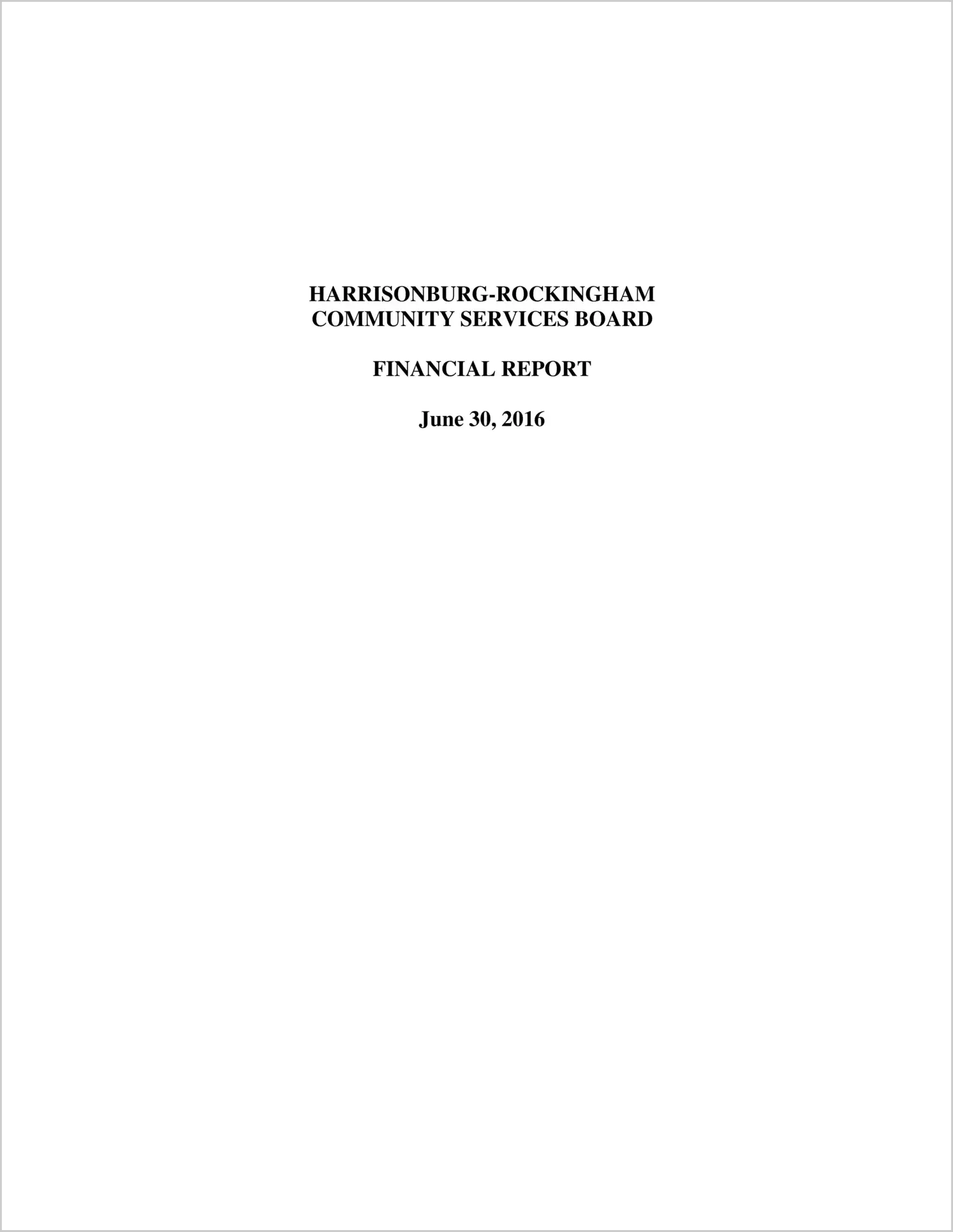 2016 ABC/Other Annual Financial Report  for Harrisonburg-Rockingham Community Services Board