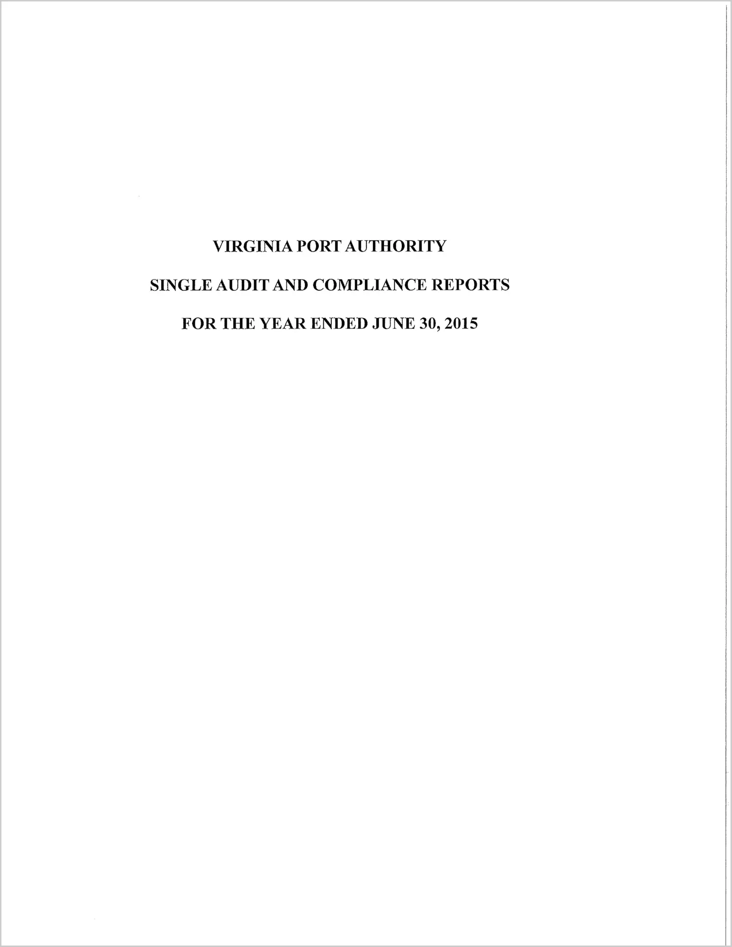 Virginia Port Authority for the year ended June 30, 2015