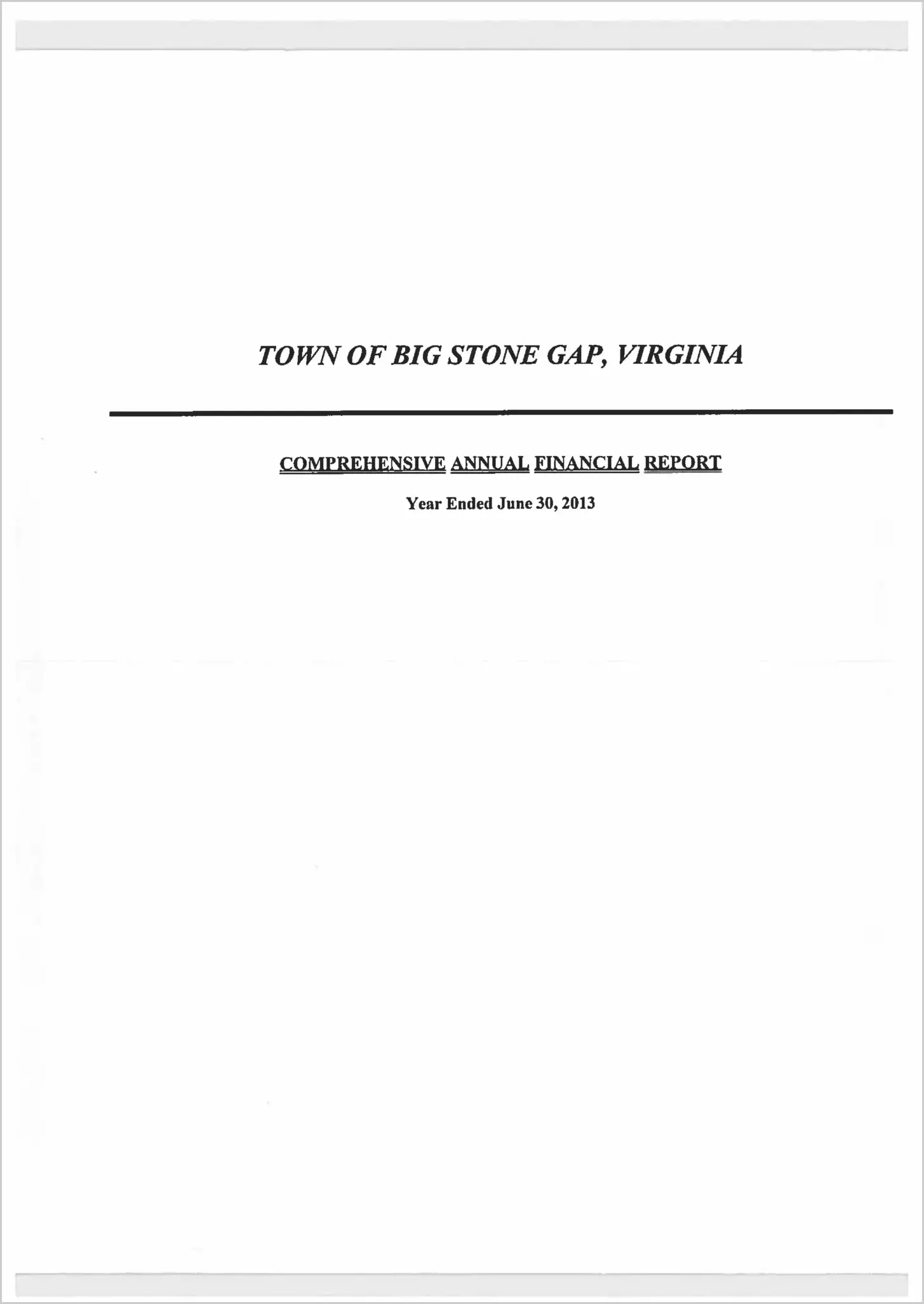 2013 Annual Financial Report for Town of Big Stone Gap