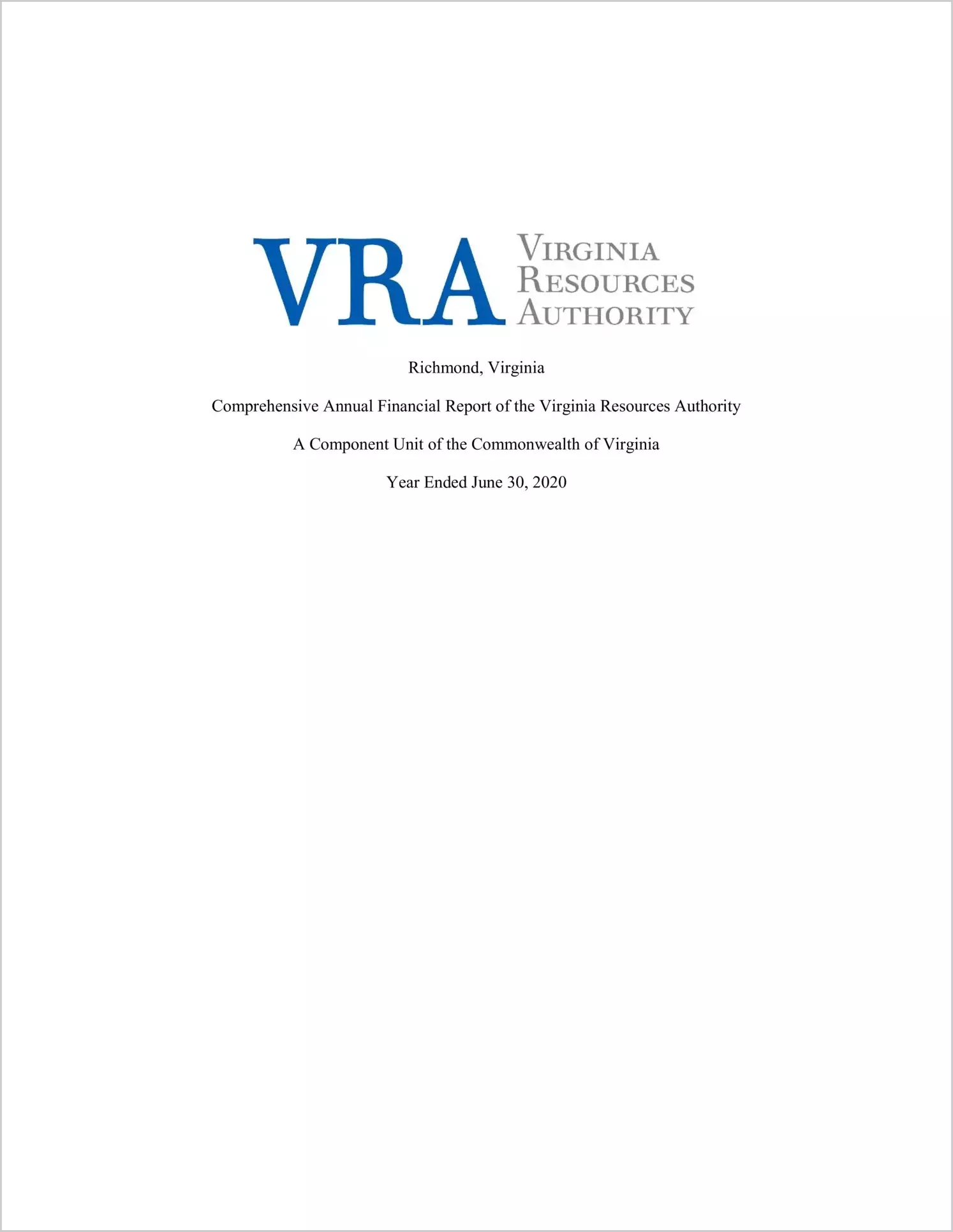 Virginia Resources Authority Financial Statements for the fiscal year ended June 30, 2020