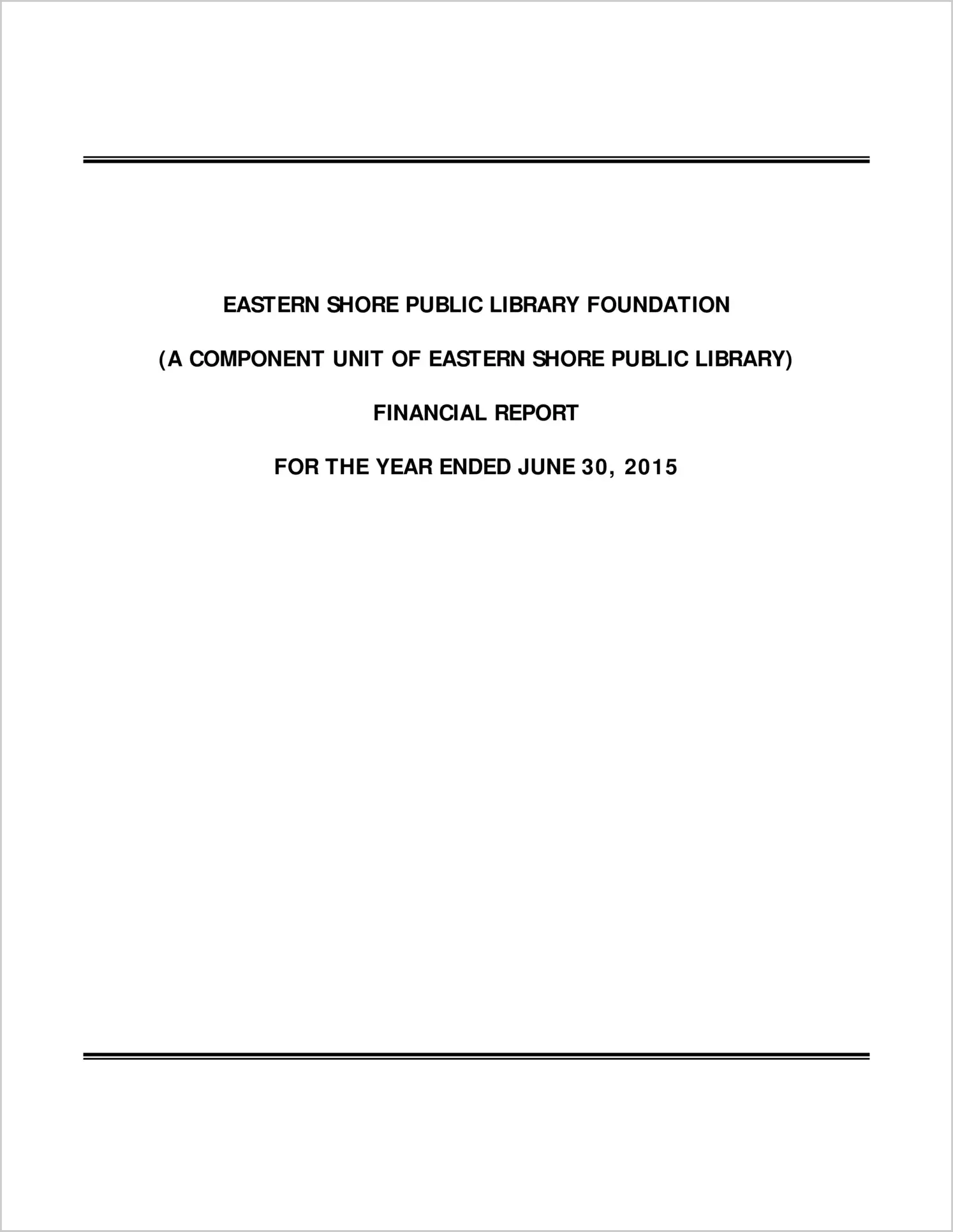 2015 ABC/Other Annual Financial Report  for Eastern Shore Public Library