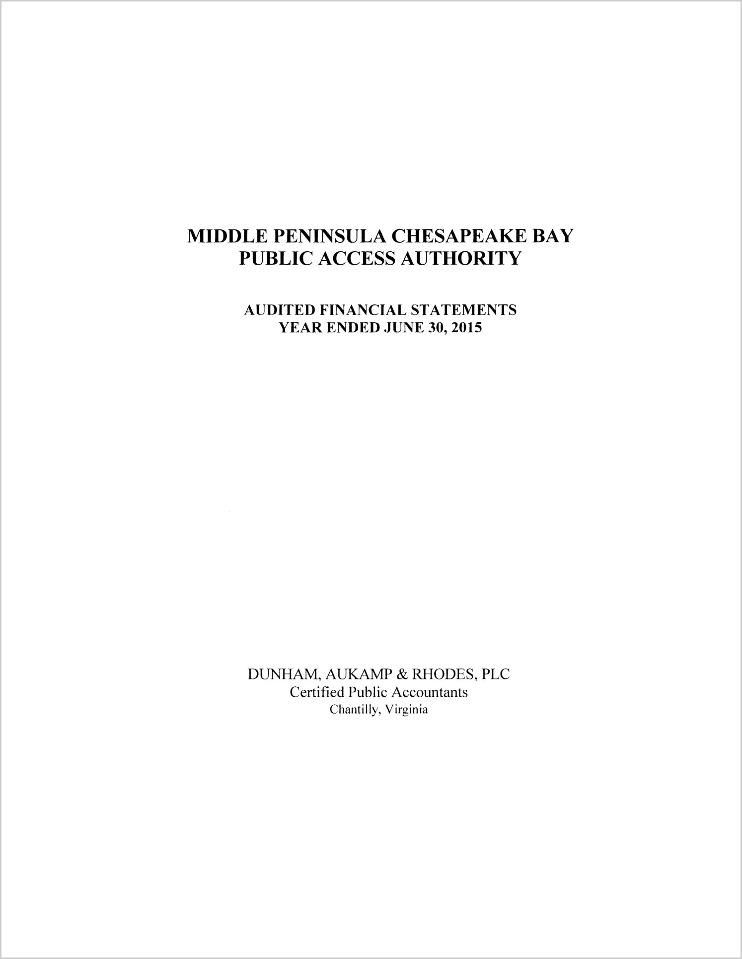2015 ABC/Other Annual Financial Report  for Middle Peninsula Chesapeake Bay Public Access Authority