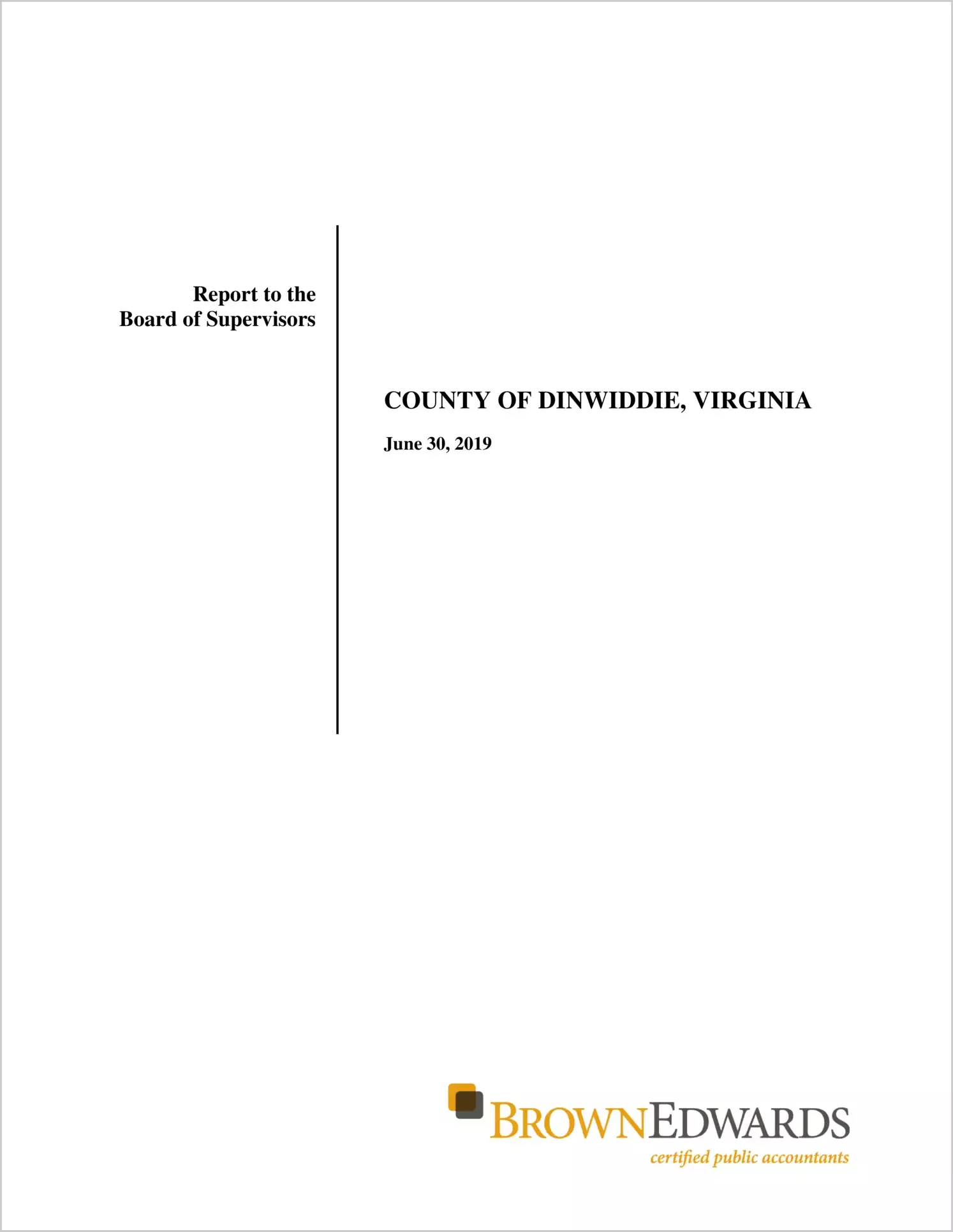 2019 Management Letter for County of Dinwiddie