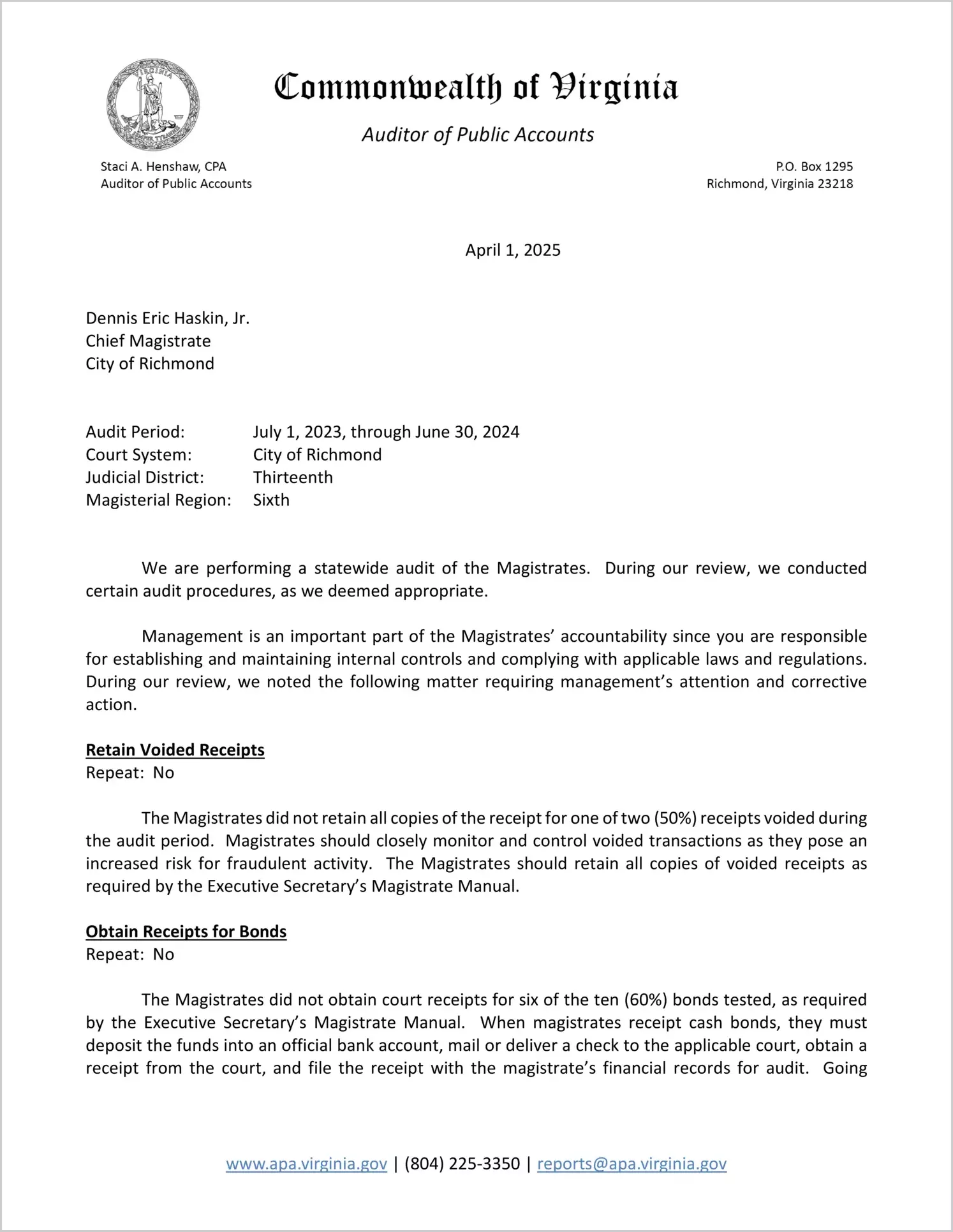 Magistrate of the Judicial District 13 for the period July 1, 2023 through June 30, 2024