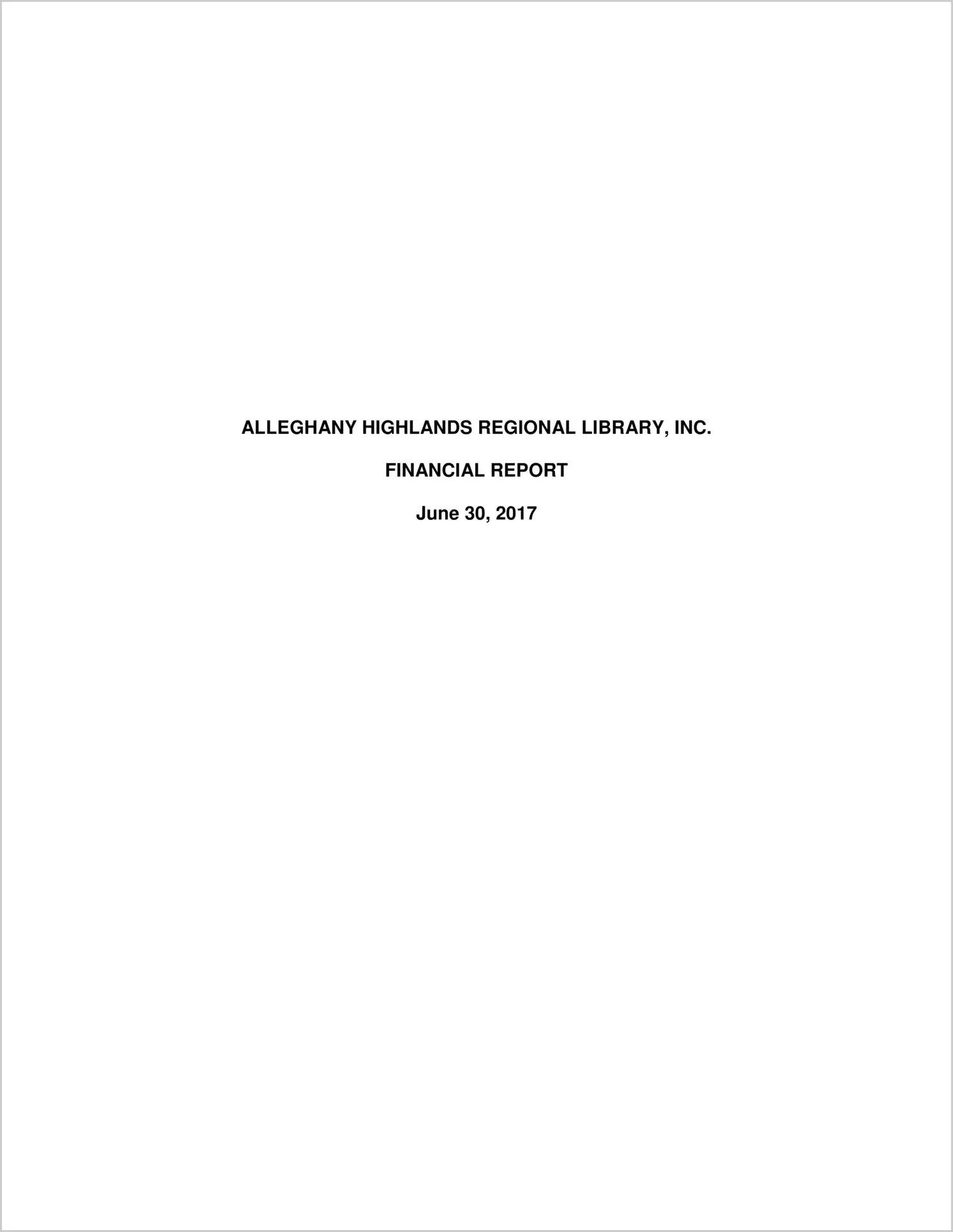 2017 ABC/Other Annual Financial Report  for Alleghany Highlands Regional Library 