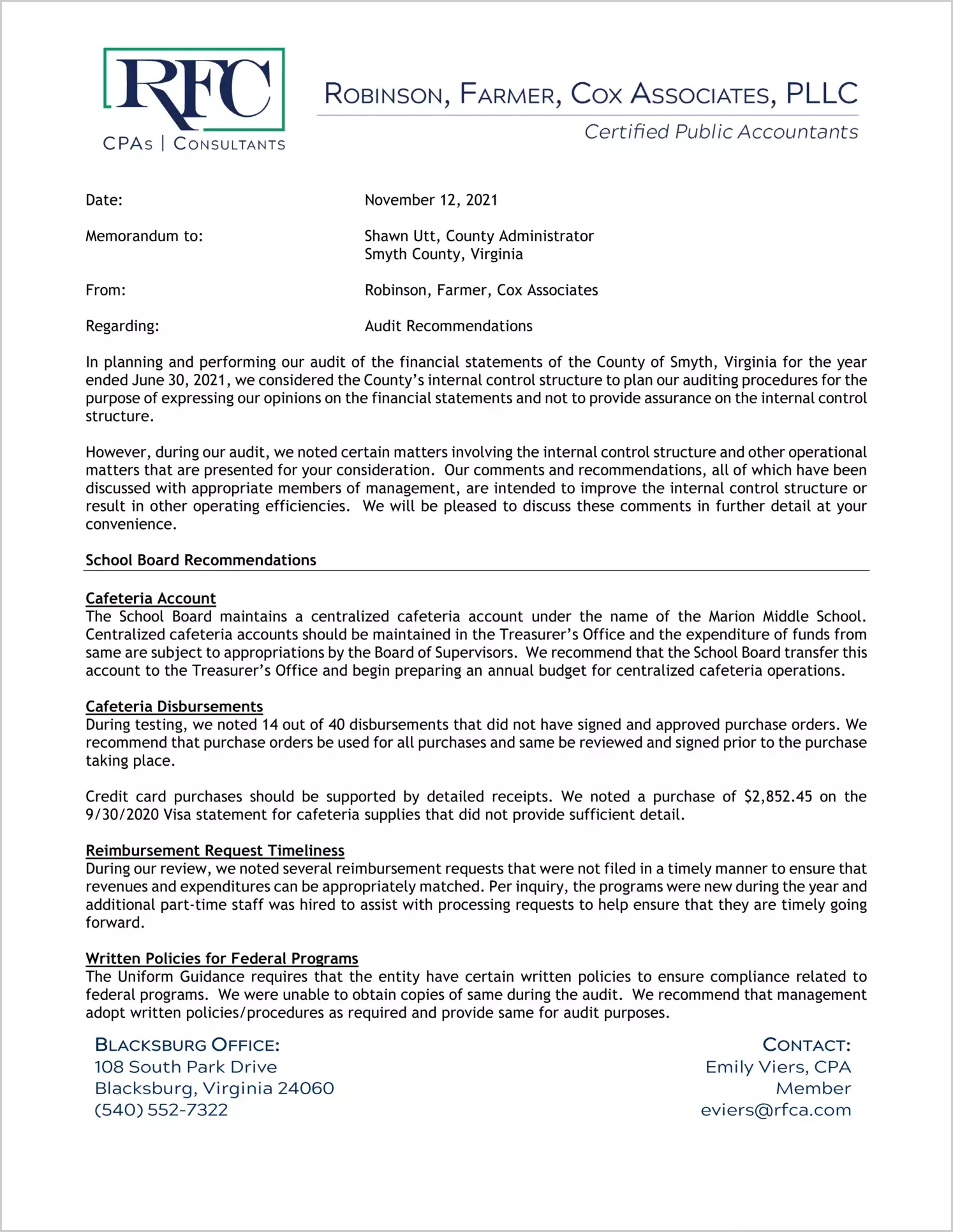 preview of 2021 Management Letter for County of Smyth