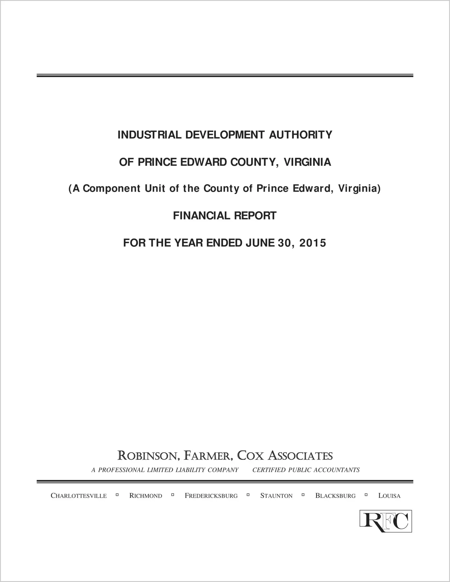 2015 ABC/Other Annual Financial Report  for Prince Edward Industrial Development Authority