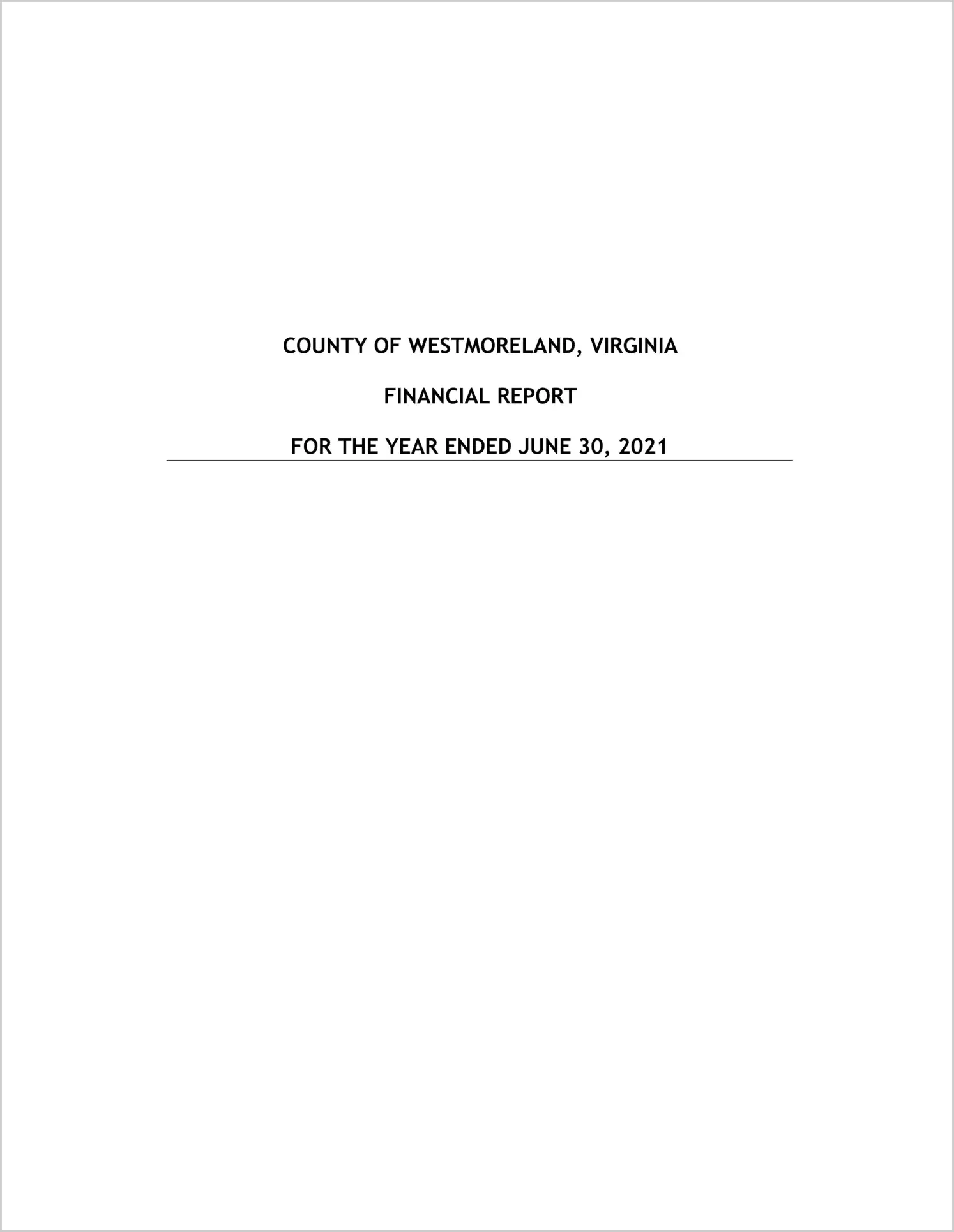 2021 Annual Financial Report for County of Westmoreland