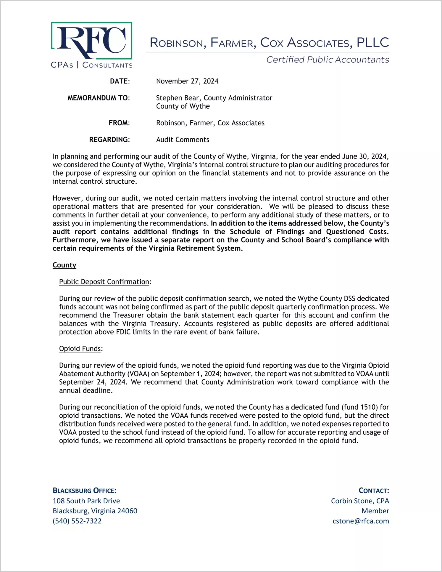 preview of 2024 Management Letter for County of Wythe