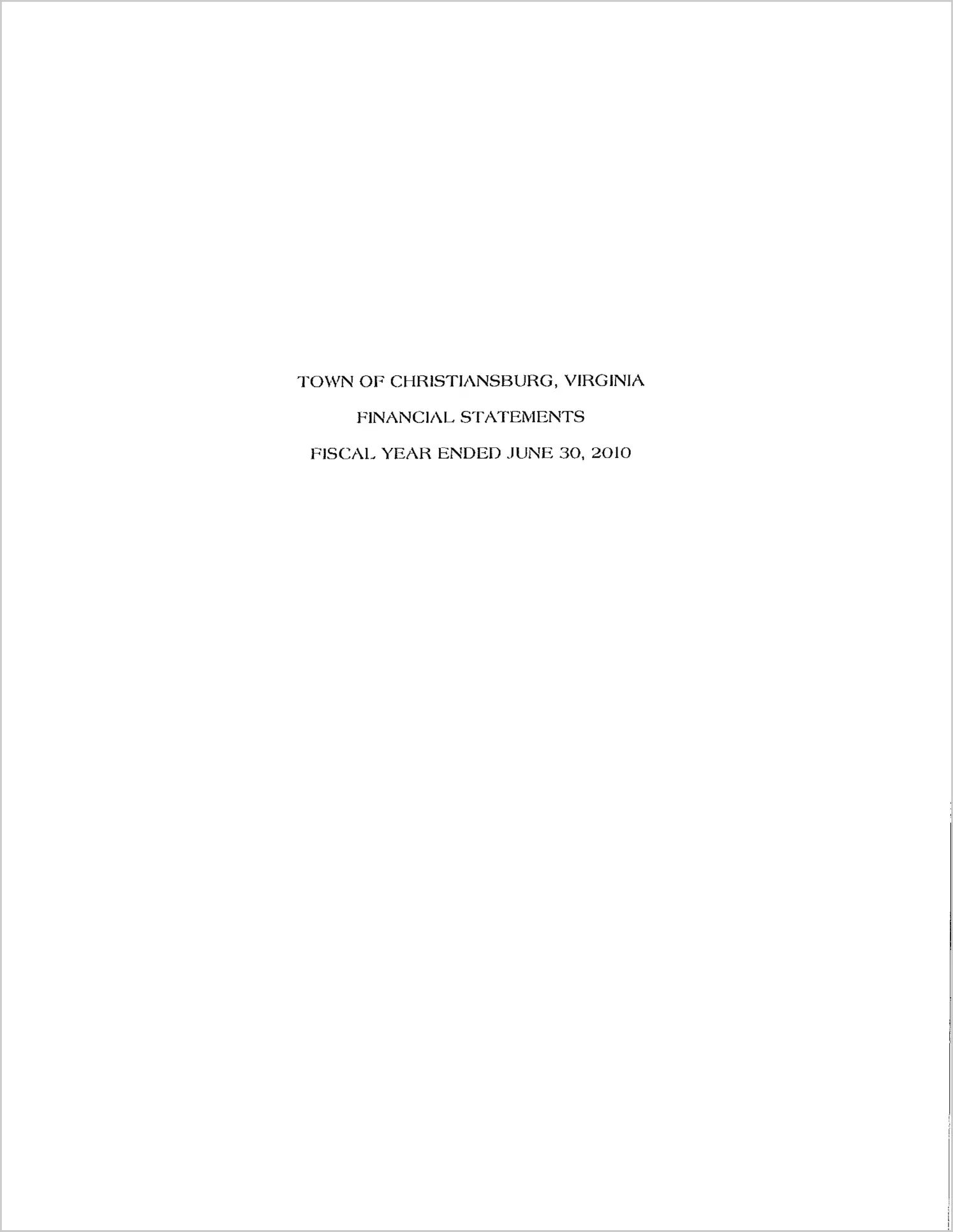 2010 Annual Financial Report for Town of Christiansburg