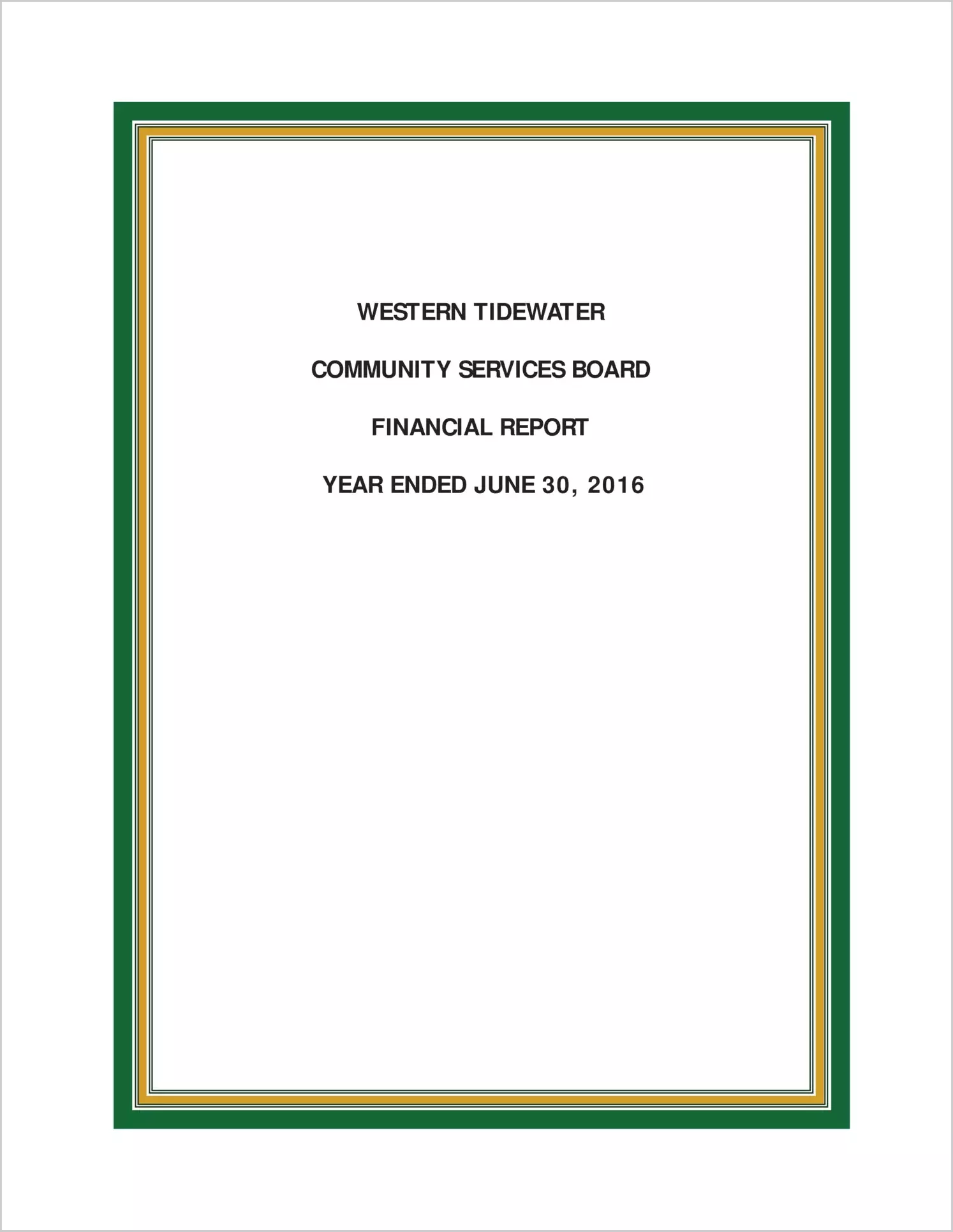 2016 ABC/Other Annual Financial Report  for Western Tidewater Community Services Board