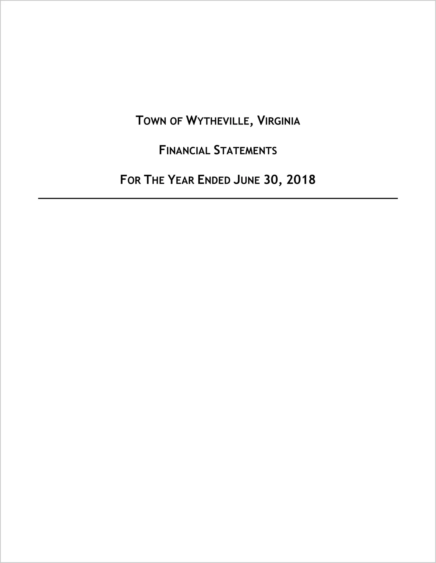 2018 Annual Financial Report for Town of Wytheville