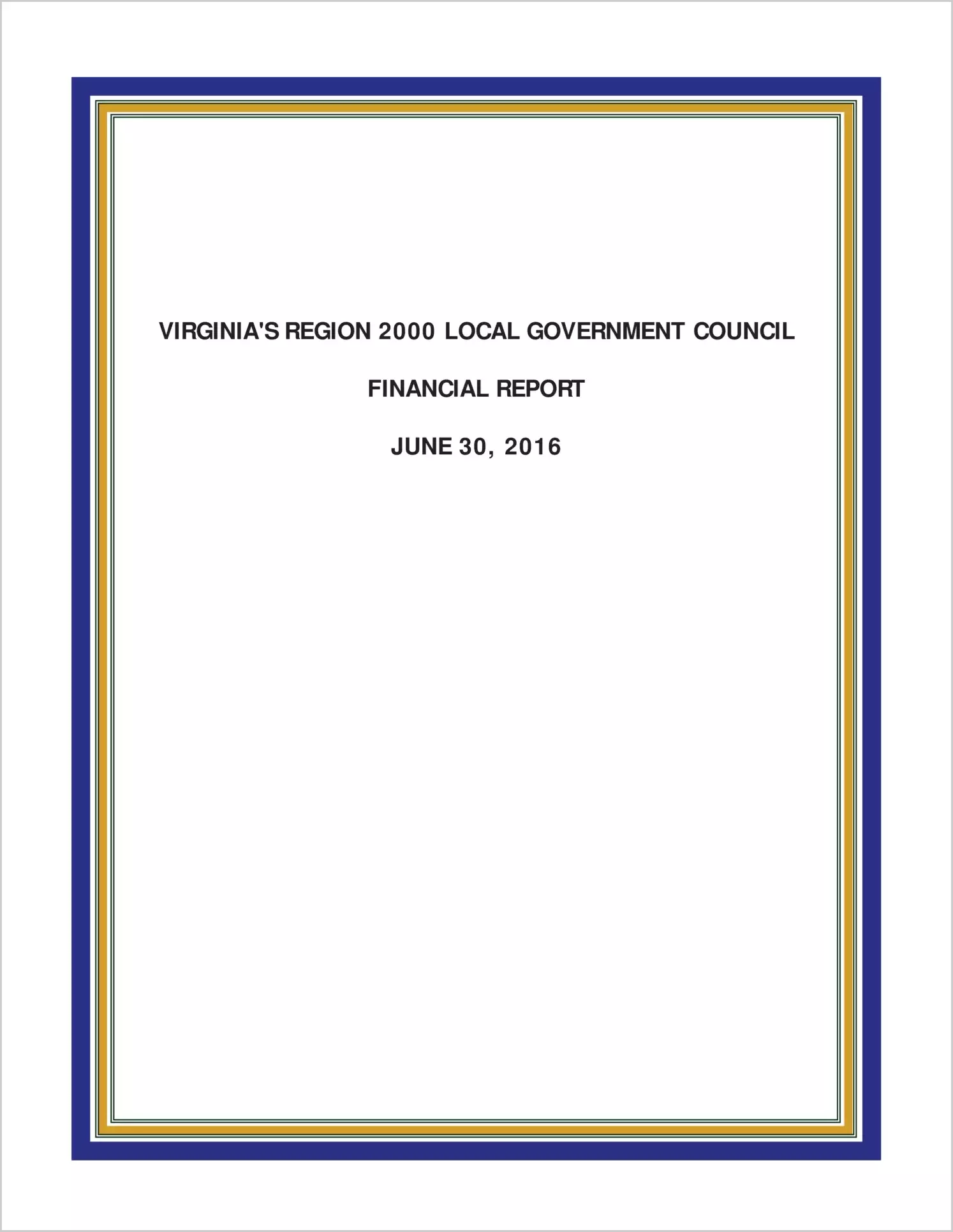 2016 ABC/Other Annual Financial Report  for Virginia's Region 2000 Local Government Council