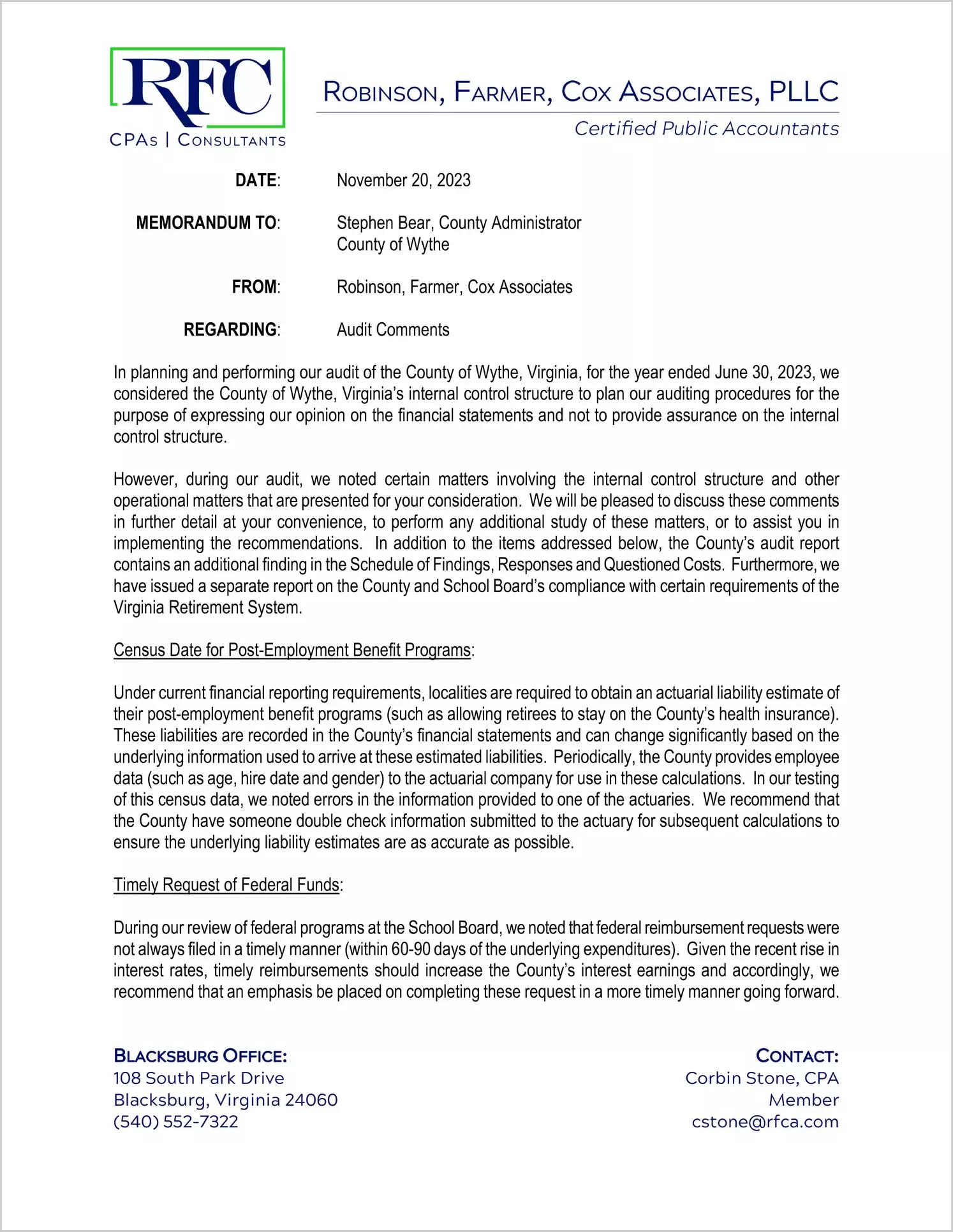 preview of 2023 Management Letter for County of Wythe