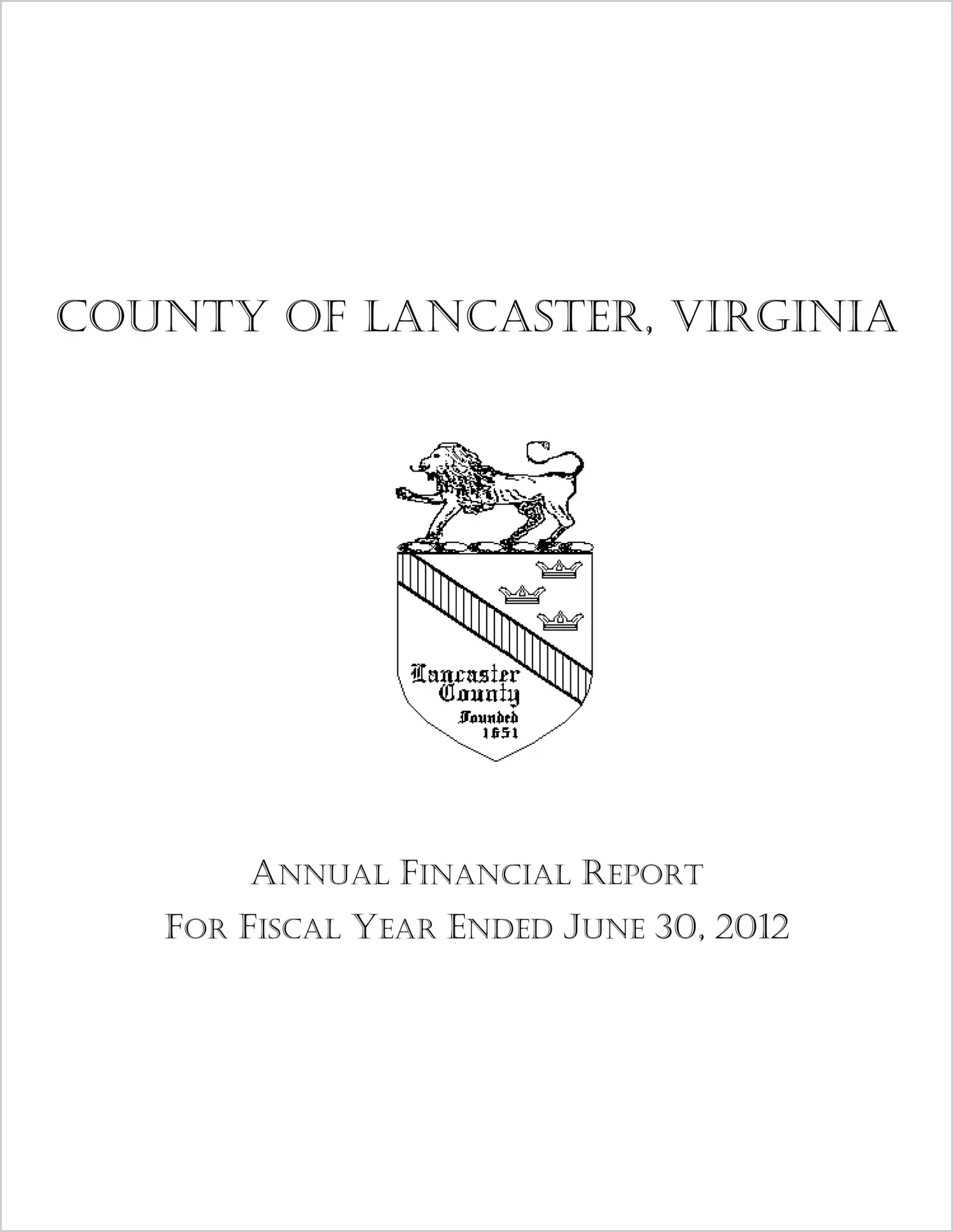 2012 Annual Financial Report for County of Lancaster