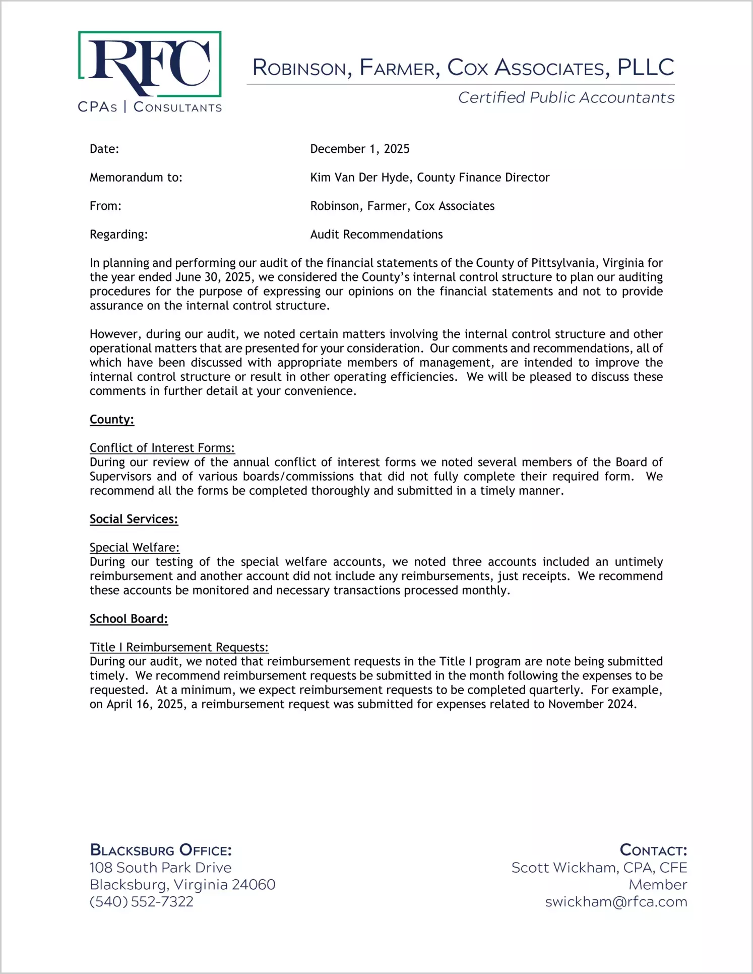 preview of 2025 Management Letter for County of Pittsylvania
