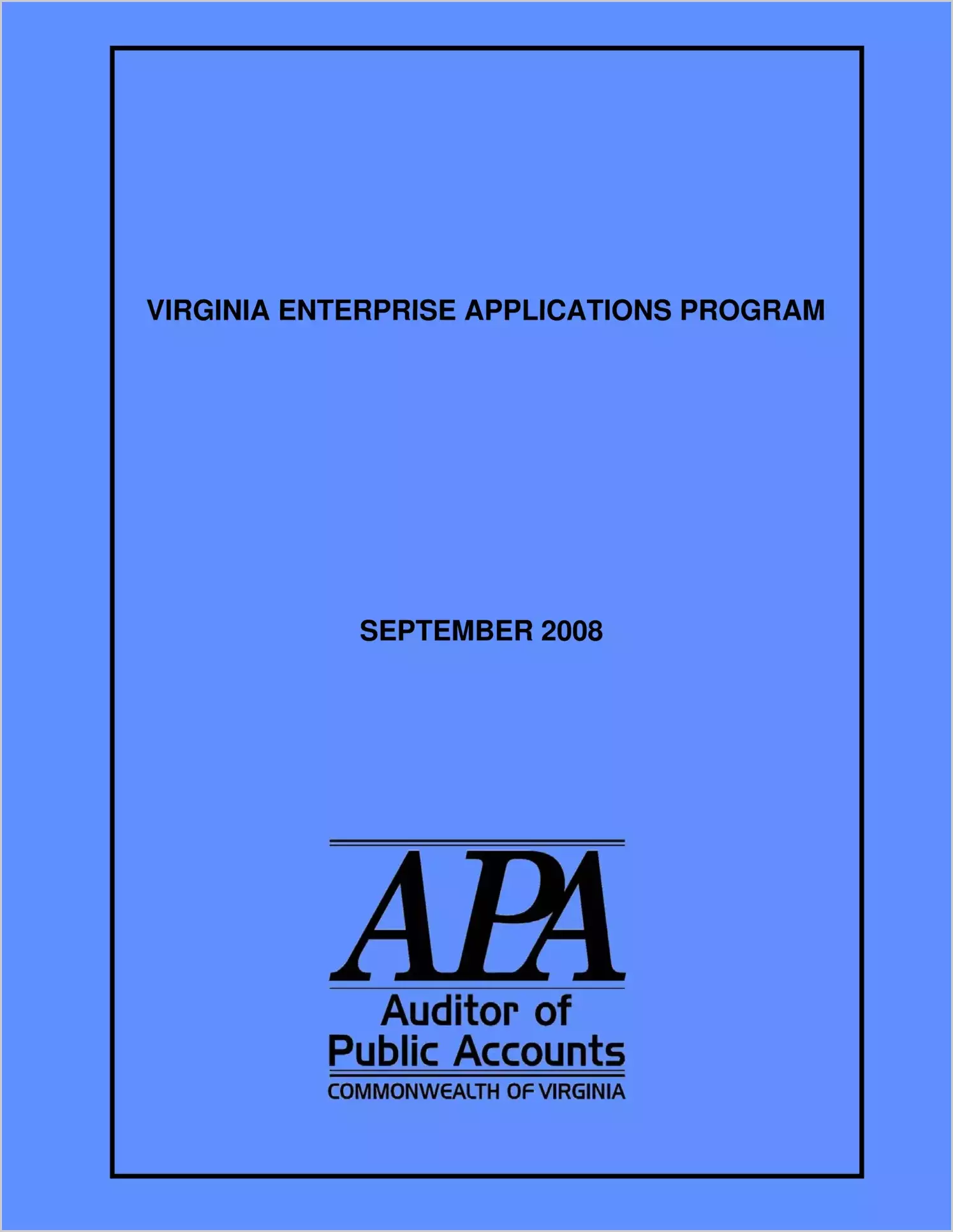 Virginia Enterprise Applications Program September 2008