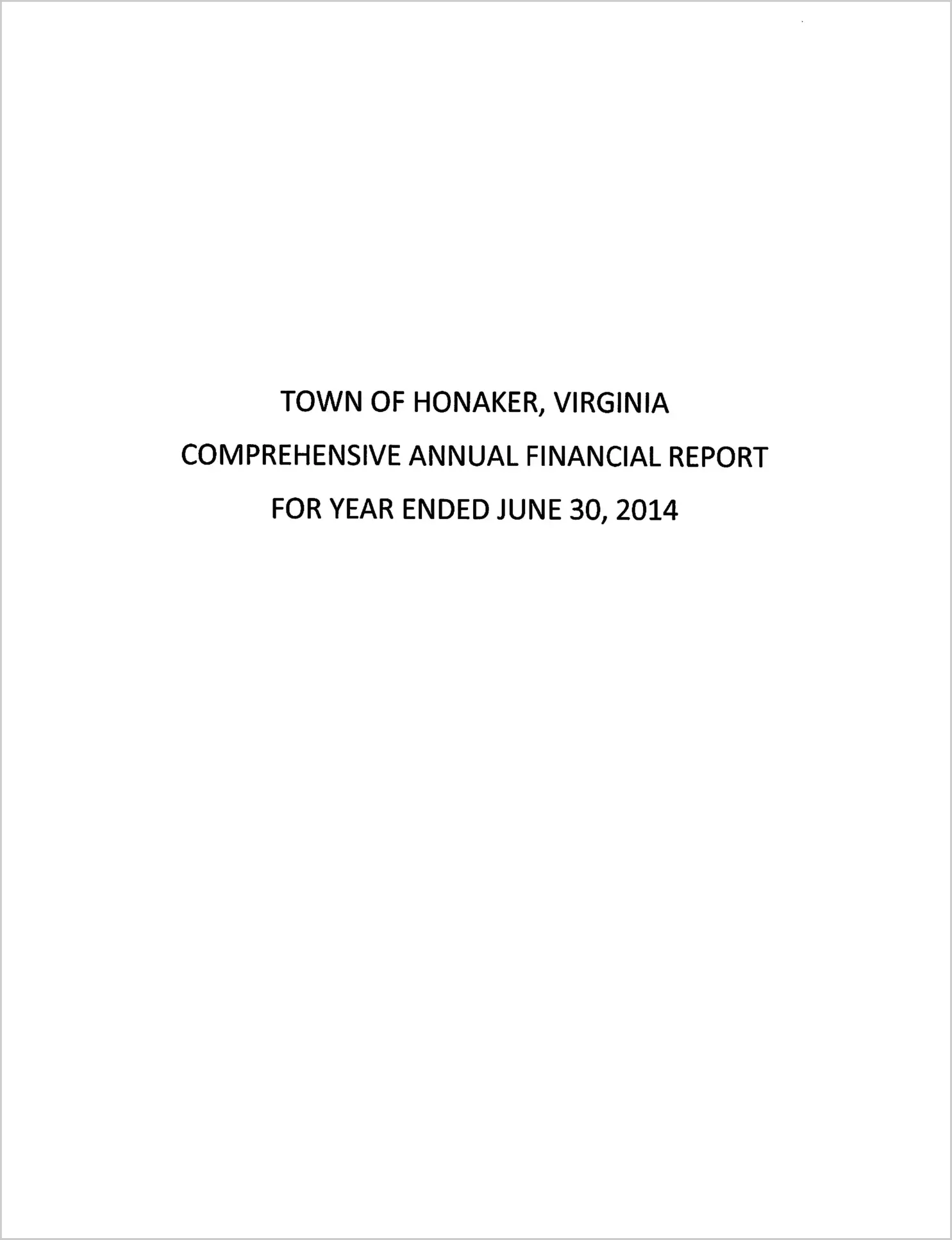 2014 Annual Financial Report for Town of Honaker