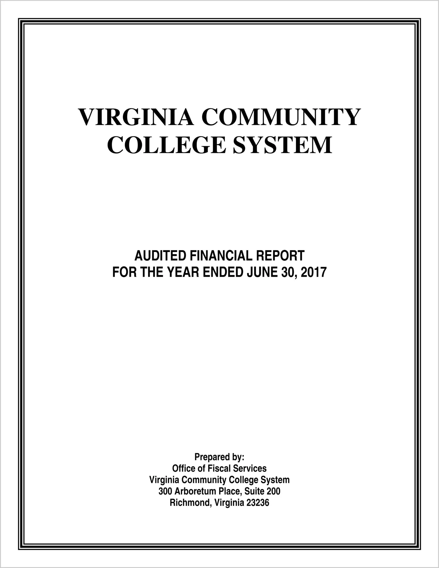 Virginia Community College System Financial Statements for the year ended June 30, 2017