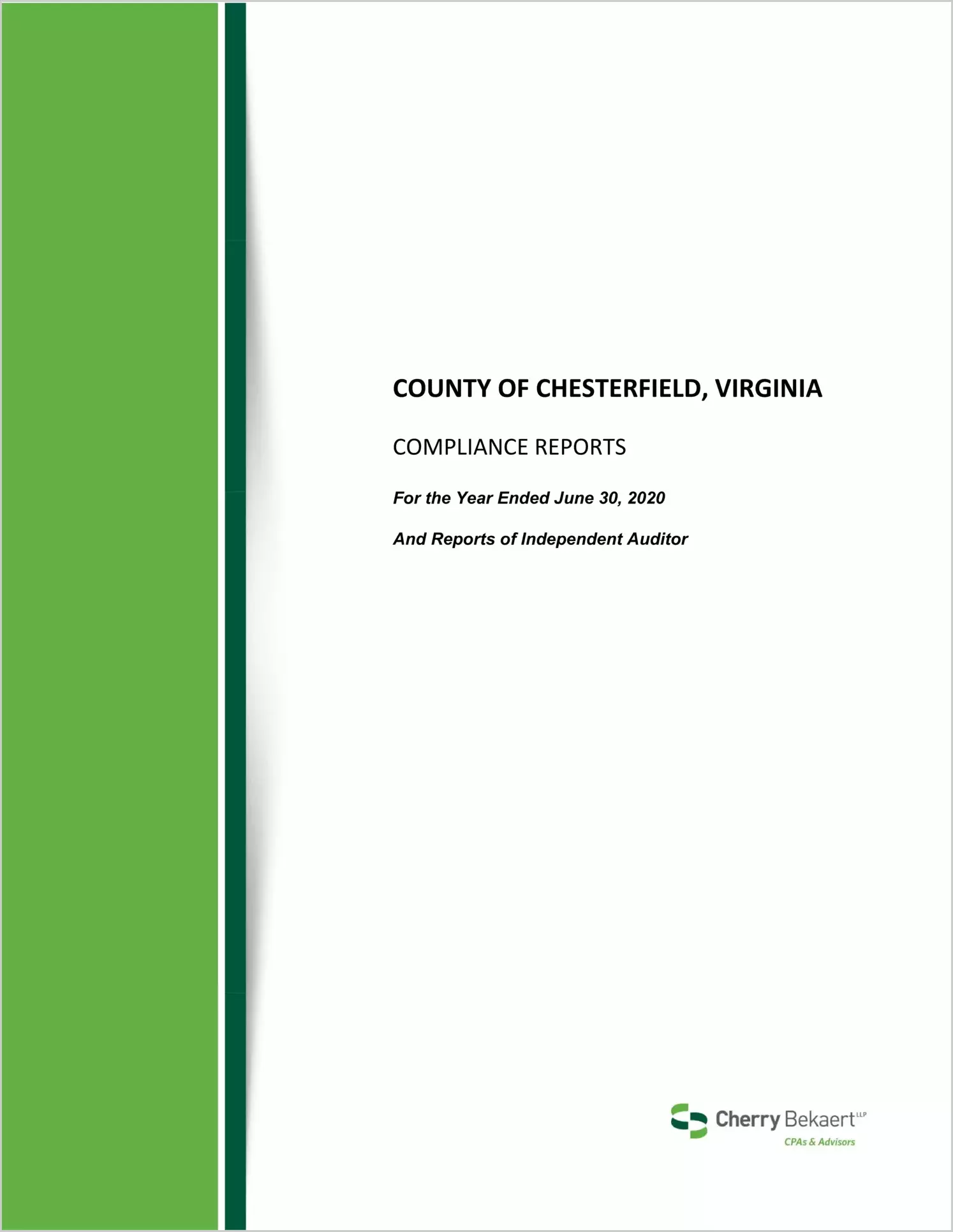 2020 Internal Control and Compliance Report for County of Chesterfield