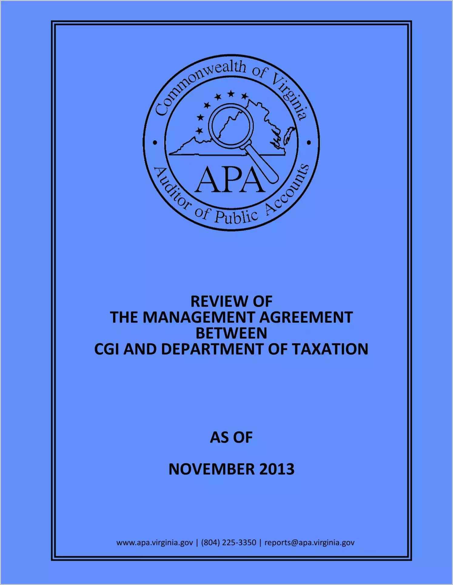 Review of the Management Agreement between CGI and Department of Taxation as of November 2013