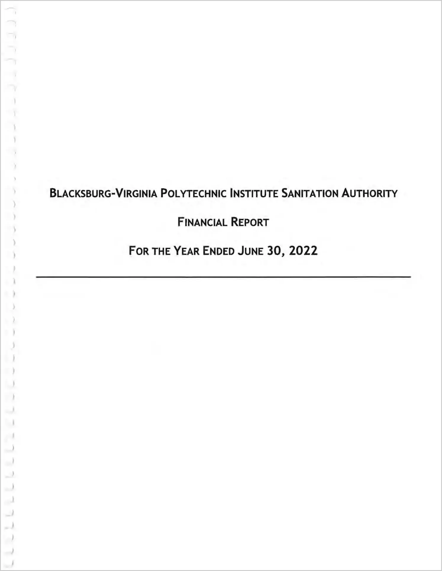 preview of 2022 ABC/Other Annual Financial Report for Blacksburg-Virginia Polytechnic Institute Sanitation Authority