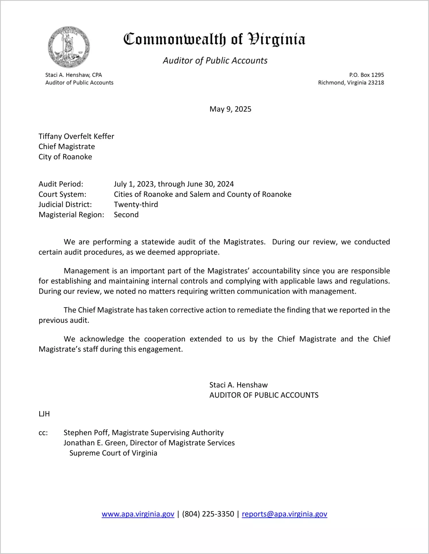 Magistrate of the Judicial District 23 for the period July 1, 2023 through June 30, 2024