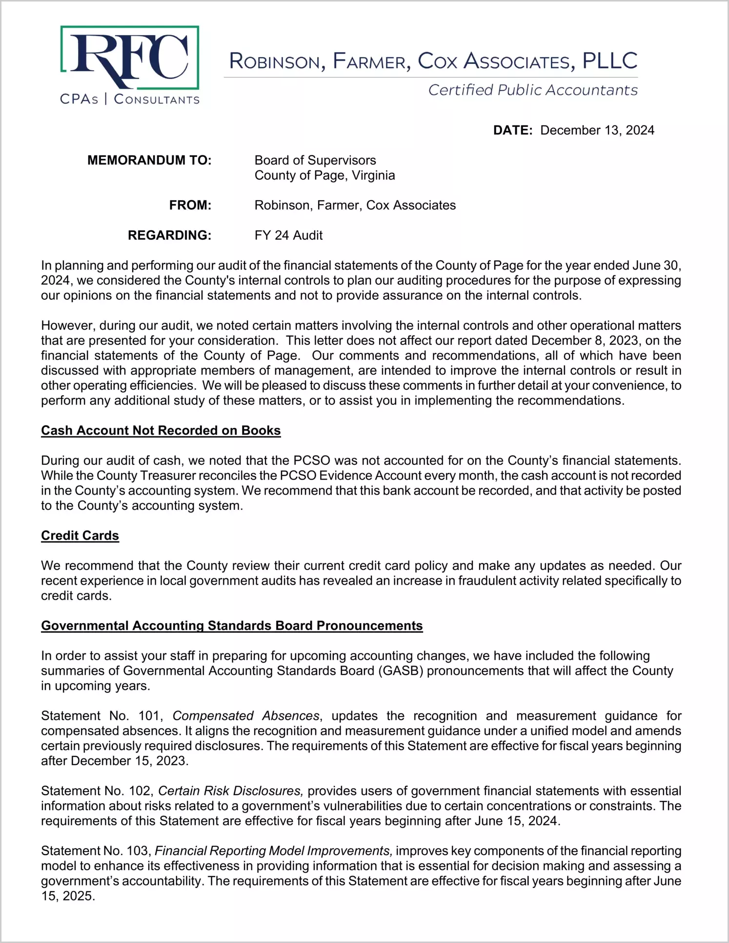 preview of 2024 Management Letter for County of Page
