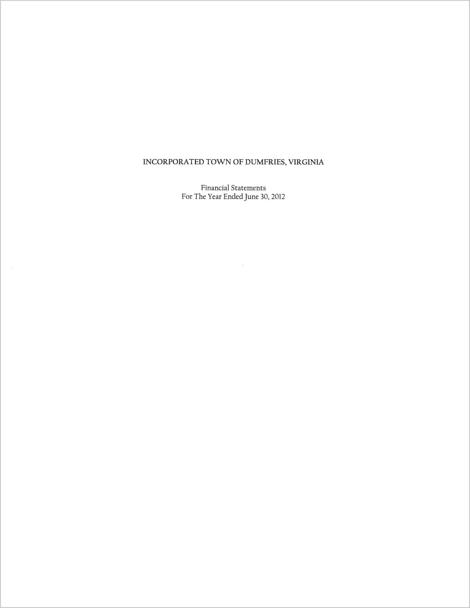 2012 Annual Financial Report for Town of Dumfries