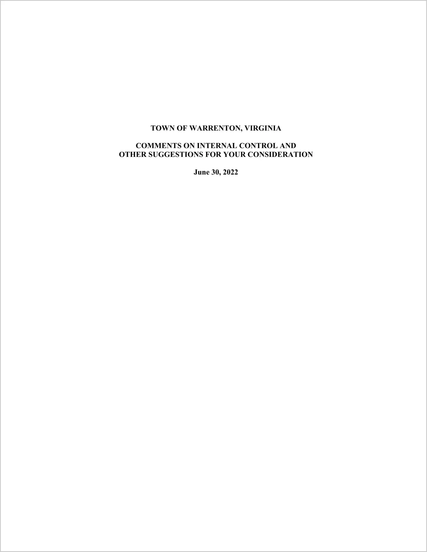 preview of 2022 Management Letter for Town of Warrenton