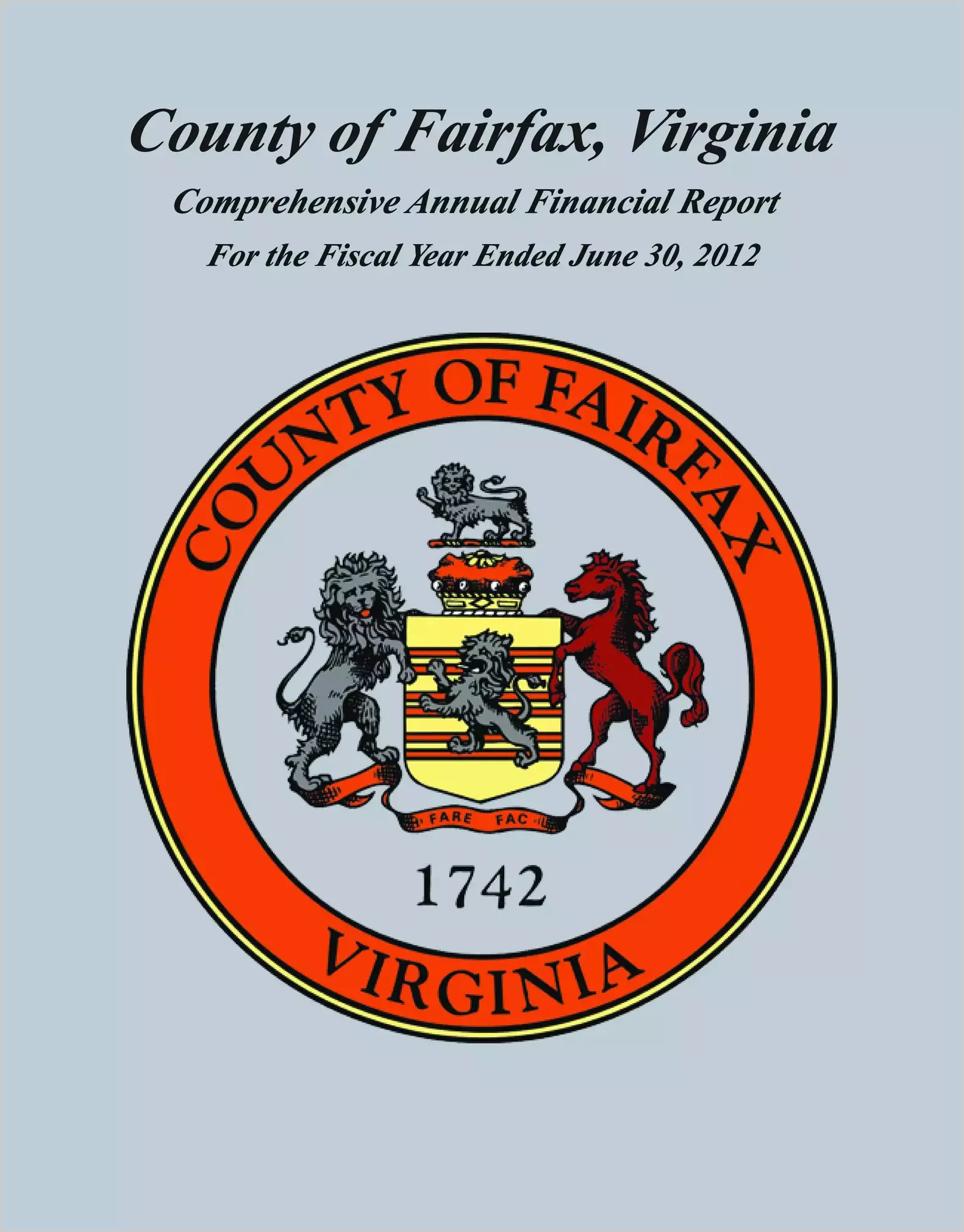 2012 Annual Financial Report for County of Fairfax