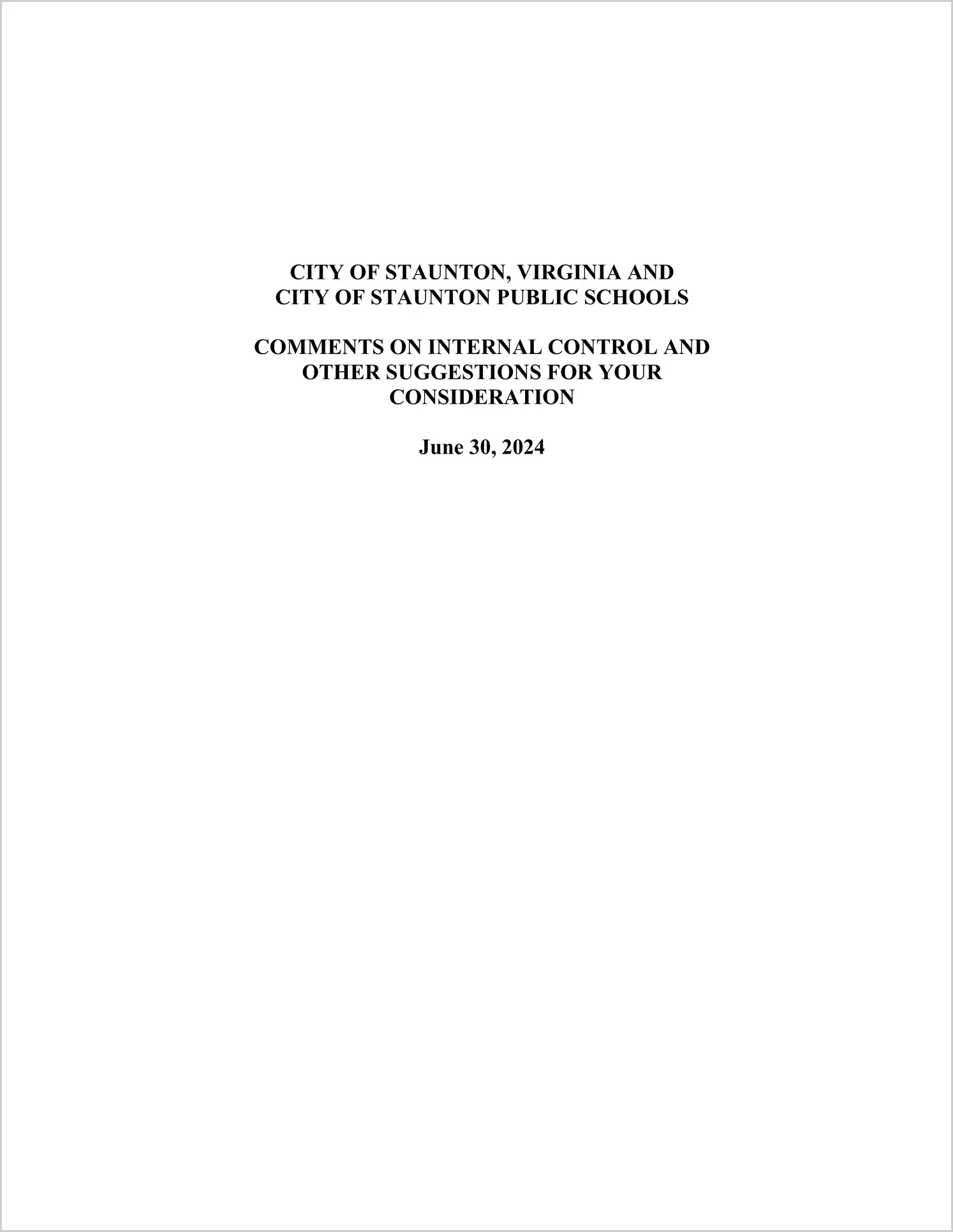preview of 2024 Management Letter for City of Staunton